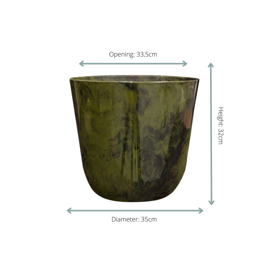 Image of Pflanztopf Palermo Marble Grün – D35xH32cm – Stilvoller Blumentopf in Marmoroptik – , wetterfester Pflanzkübel aus robustem Kunststoff-1
