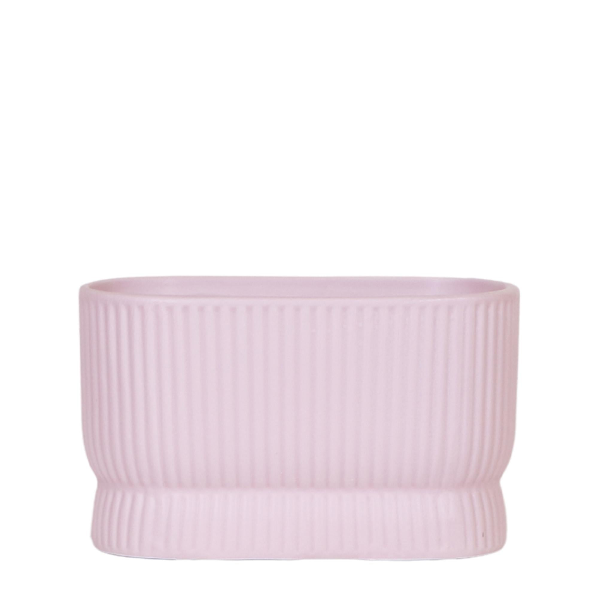 Image of Ziertopf Diabolo Twin – Pink – Ovaler Keramik Übertopf mit feiner Rillenstruktur – Für zwei Pflanzen Ø9cm – Doppeltopf für Orchideen & Grünpflanzen-0