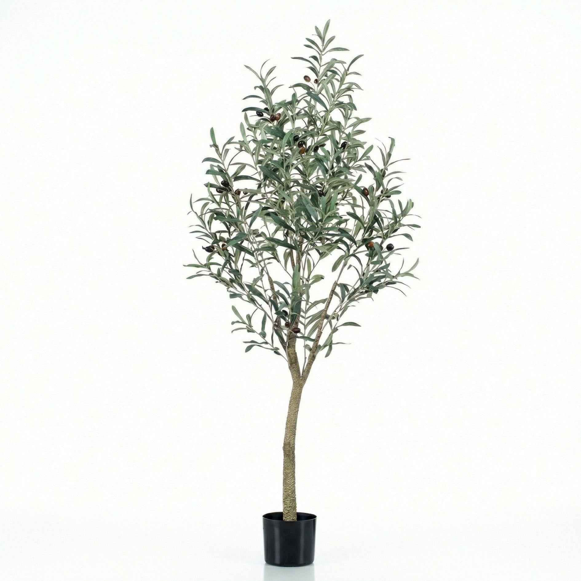 Image of Künstlicher Olivenbaum 140cm im Topf – realistische Kunstpflanze mit Oliven & grün – grauen Blättern – mediterrane Deko für Wohnzimmer, Flur & Büro-0