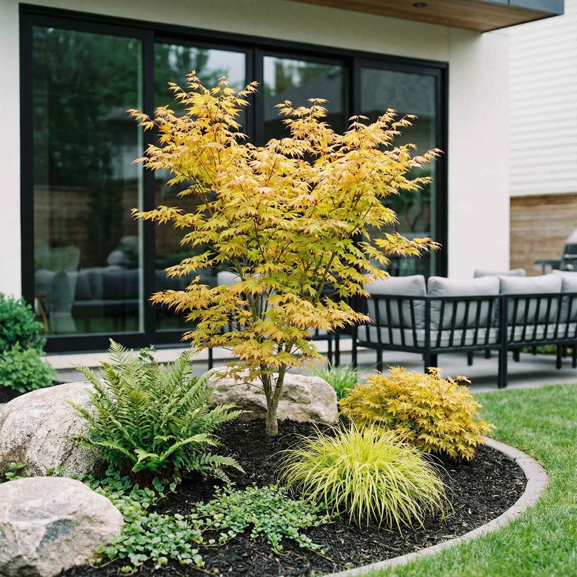 Image of Japanischer Ahorn Acer palmatum Orange Dream, laubabwerfende Gartenpflanze in Gelb Orange, Zierahorn für Garten und Kübel, Ø26cm, 90cm hoch, für-4
