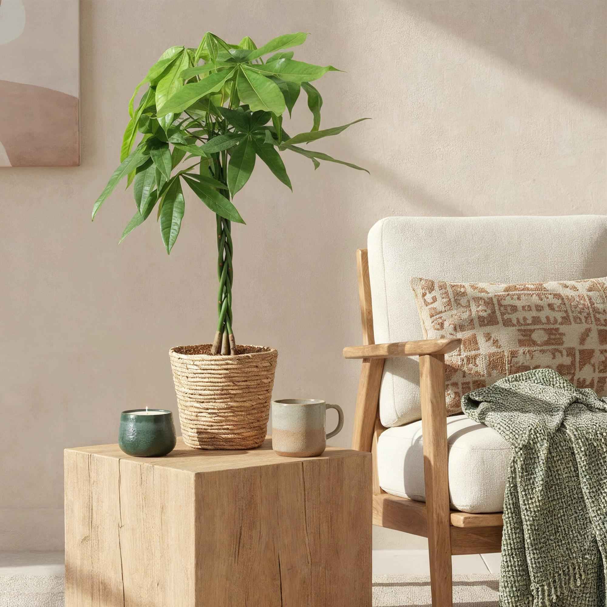 Image of Pachira Aquatica Geflochtener Stamm – 80-90cm – 21cm – Pflegeleichter Geldbaum – Grünpflanze für Wohnzimmer & Büro-3