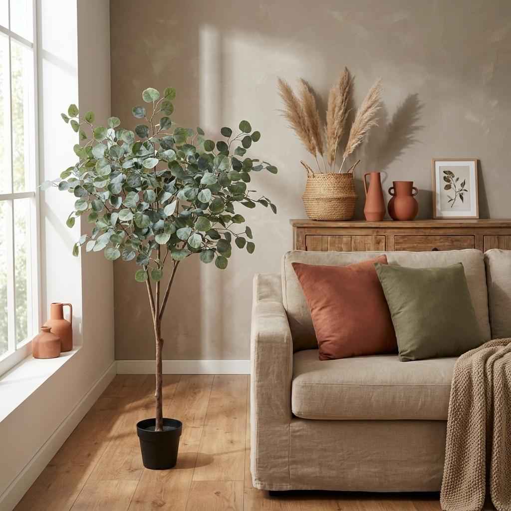 Image of Eukalyptus Baum Kunstpflanze 150cm – Realistische Eucalyptus Deko Pflanze – Pflegefreie Zimmerpflanze für Wohnzimmer Büro & Empfangsbereich-1