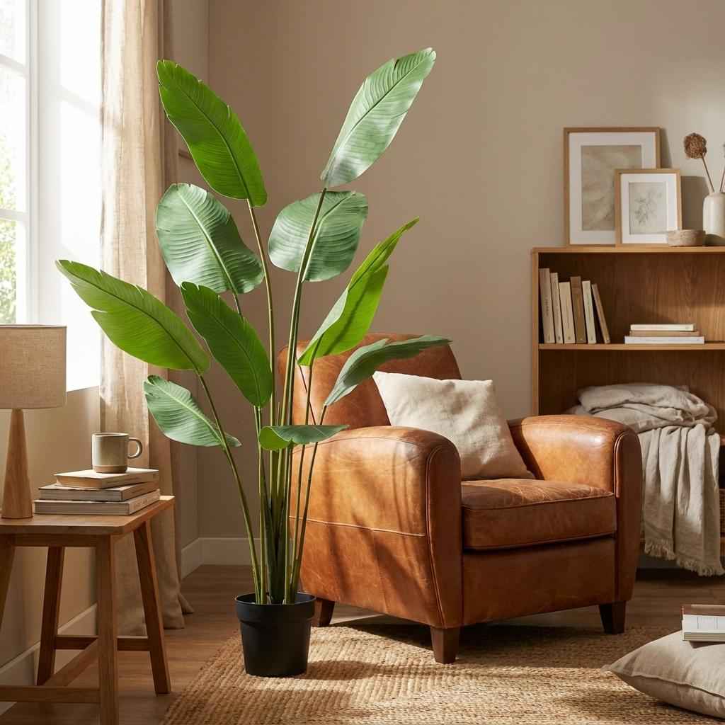 Image of Strelitzia Nicolai Kunstpflanze 180cm – Große Paradiesvogelblume Deko Pflanze – Pflegefreie Zimmerpflanze für Wohnzimmer Büro & Empfangsbereich-1