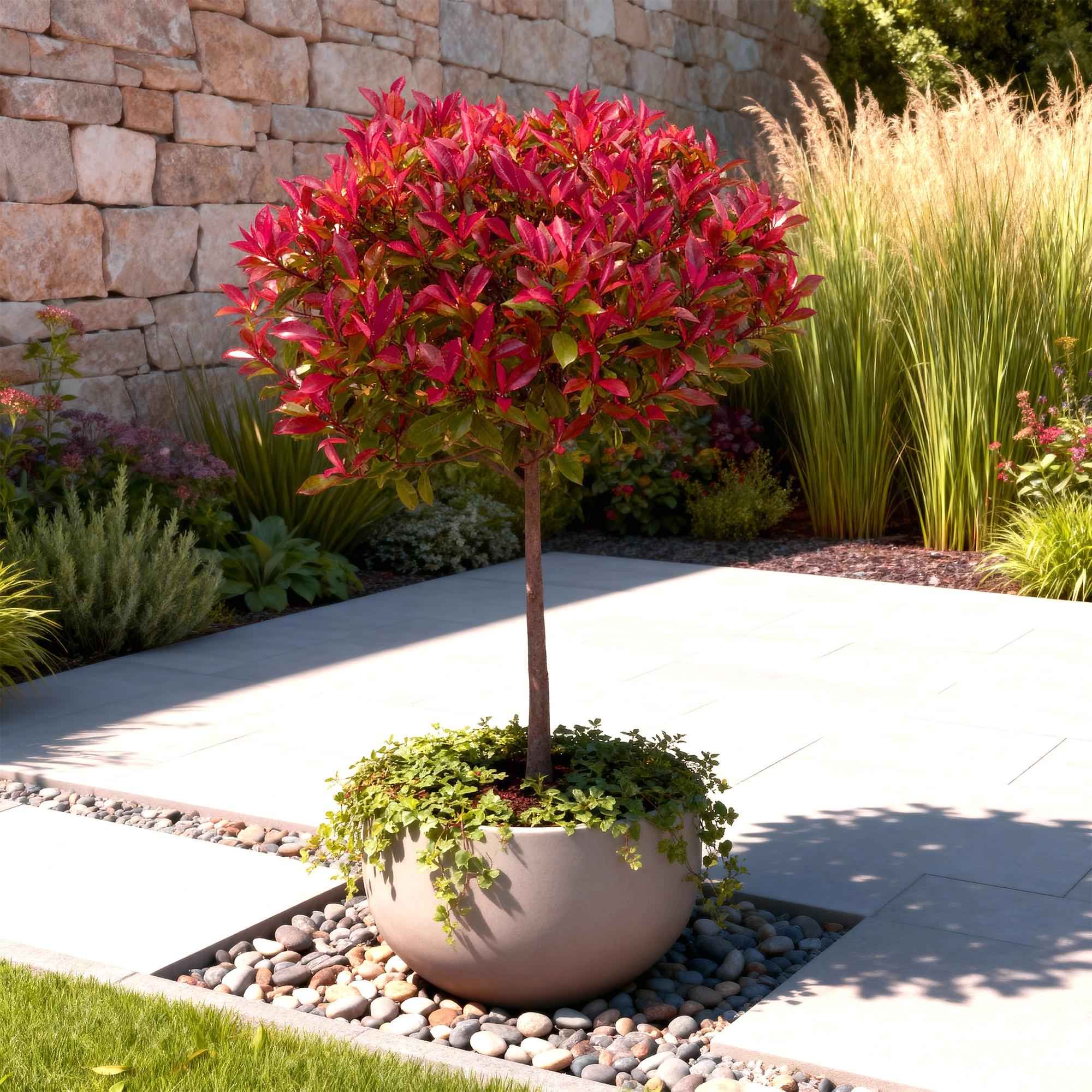 Image of Glanzmispel Photinia fraseri Carré Rouge – 19cm Höhe ca.90cm – Immergrün & winterhart – Grün – rotes Laub – Ziergehölz-4