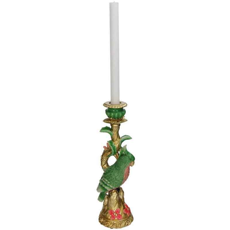 Image of Kerzenständer Bunter Vogel 33,5cm – Polyresin – Kerzenhalter Grün – Verspieltes Wohnaccessoire & dekorativer Vogel – Kerzenleuchter-1