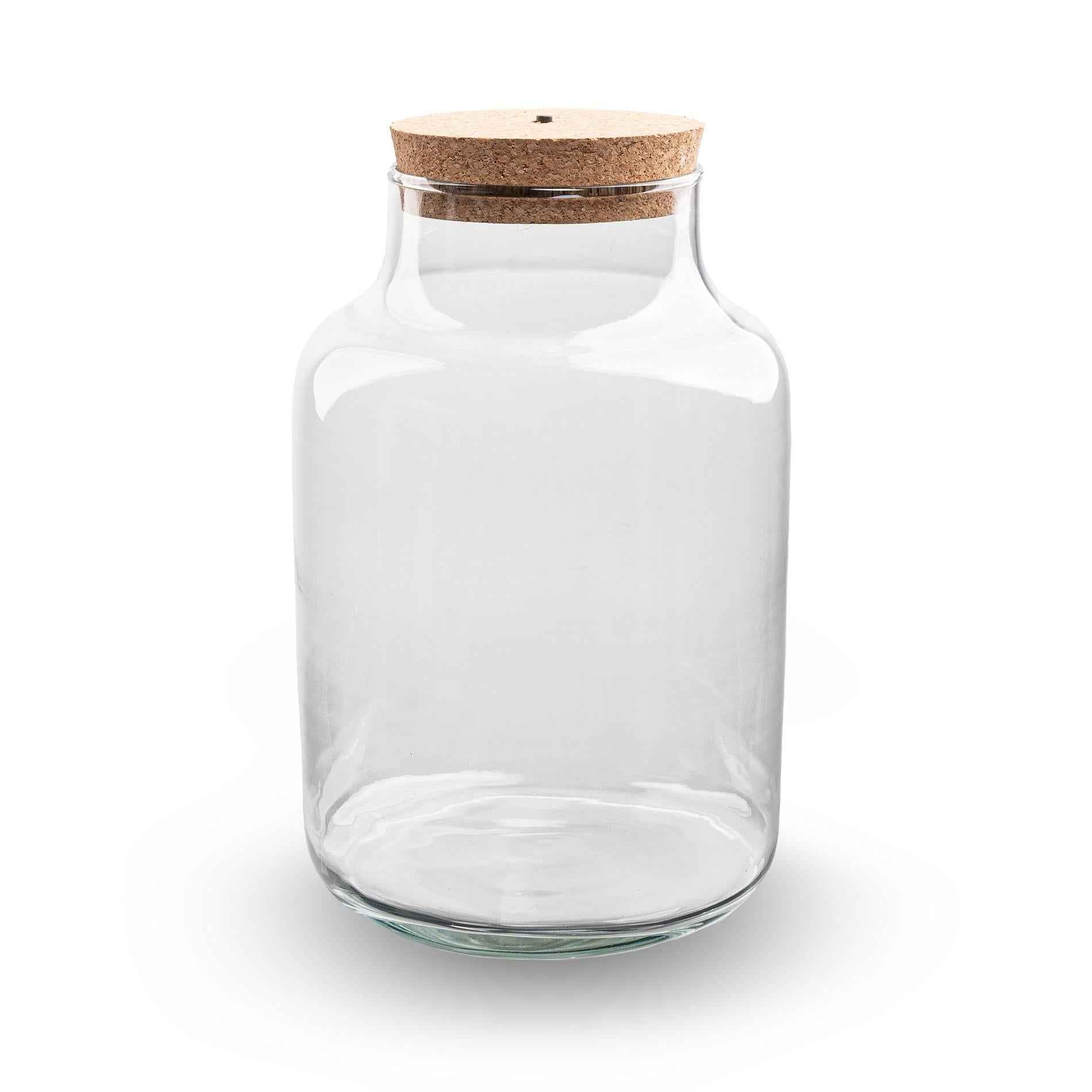 Image of Terrarienflasche Milky mit LED – Korkdeckel – Ø21cm ↕30cm – Glasflasche aus Recyclingglas – ca. 9L Volumen – Ideal für DIY – Terrarien & Mini