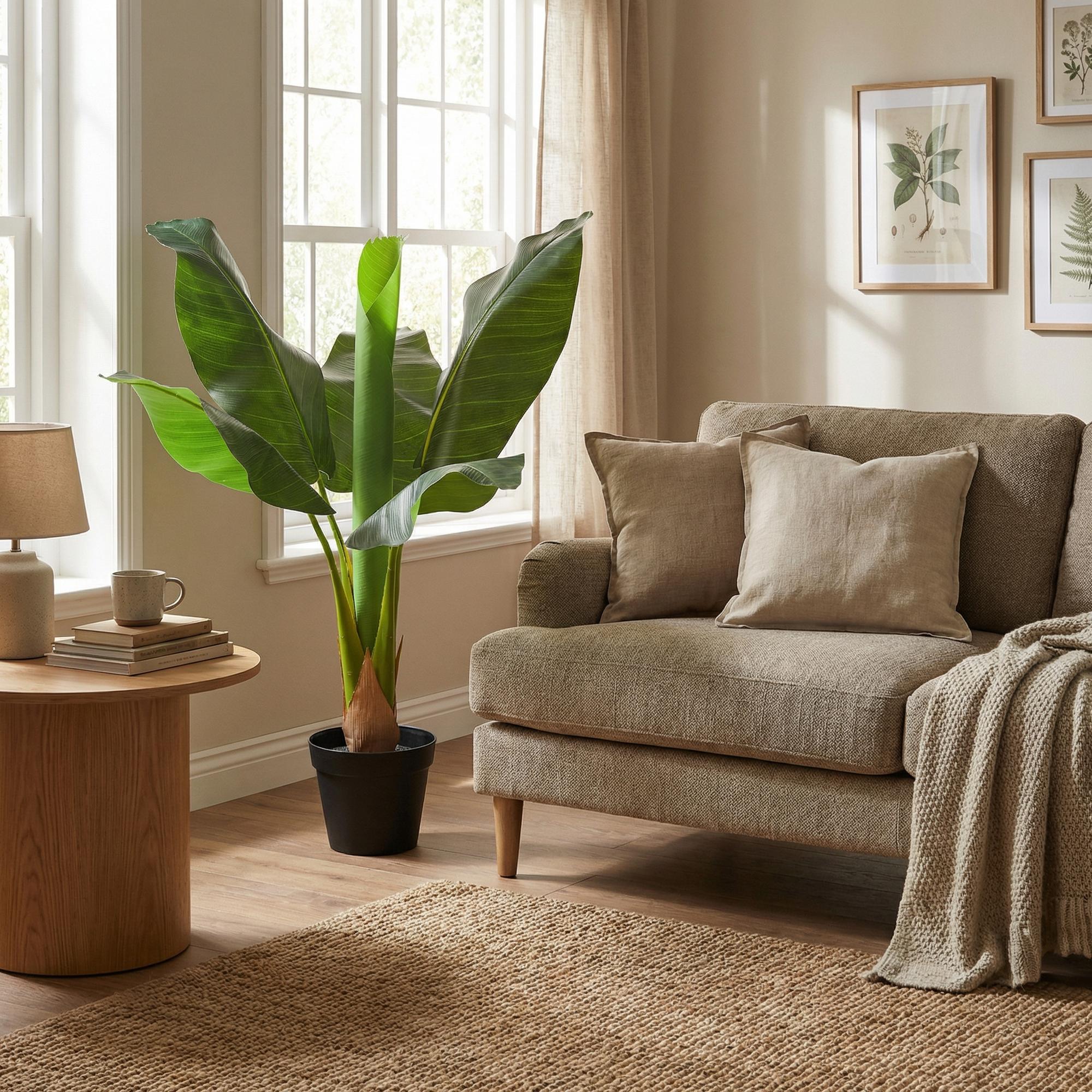 Image of Kunstpflanze Bananenpflanze Musa 80cm – künstliche Banana Plant – realistische große Blätter & tropische Optik – pflegeleichte Grün-4