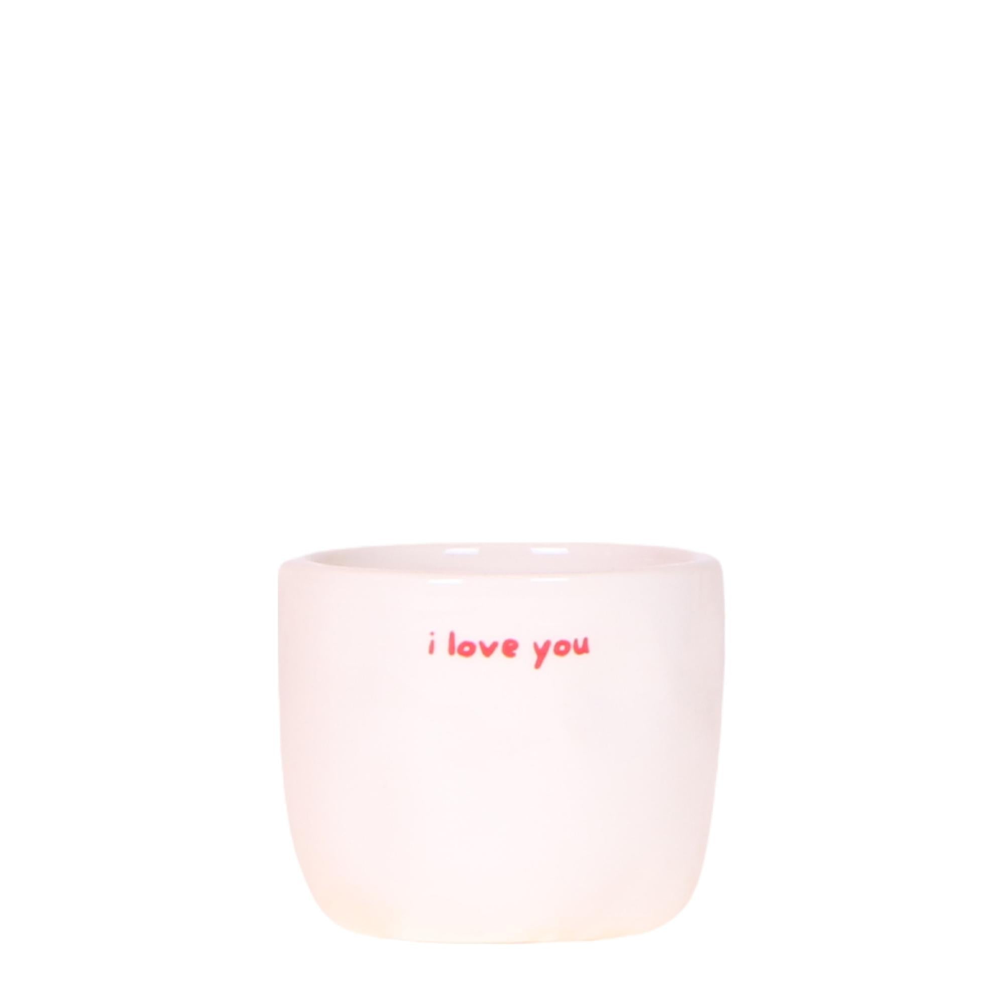 Image of Ziertopf I Love You – Ø6cm – Weißer Keramiktopf mit rotem Schriftzug – Romantischer Blumentopf als Geschenkidee – Pflanztopf für Zuhause & Büro-0