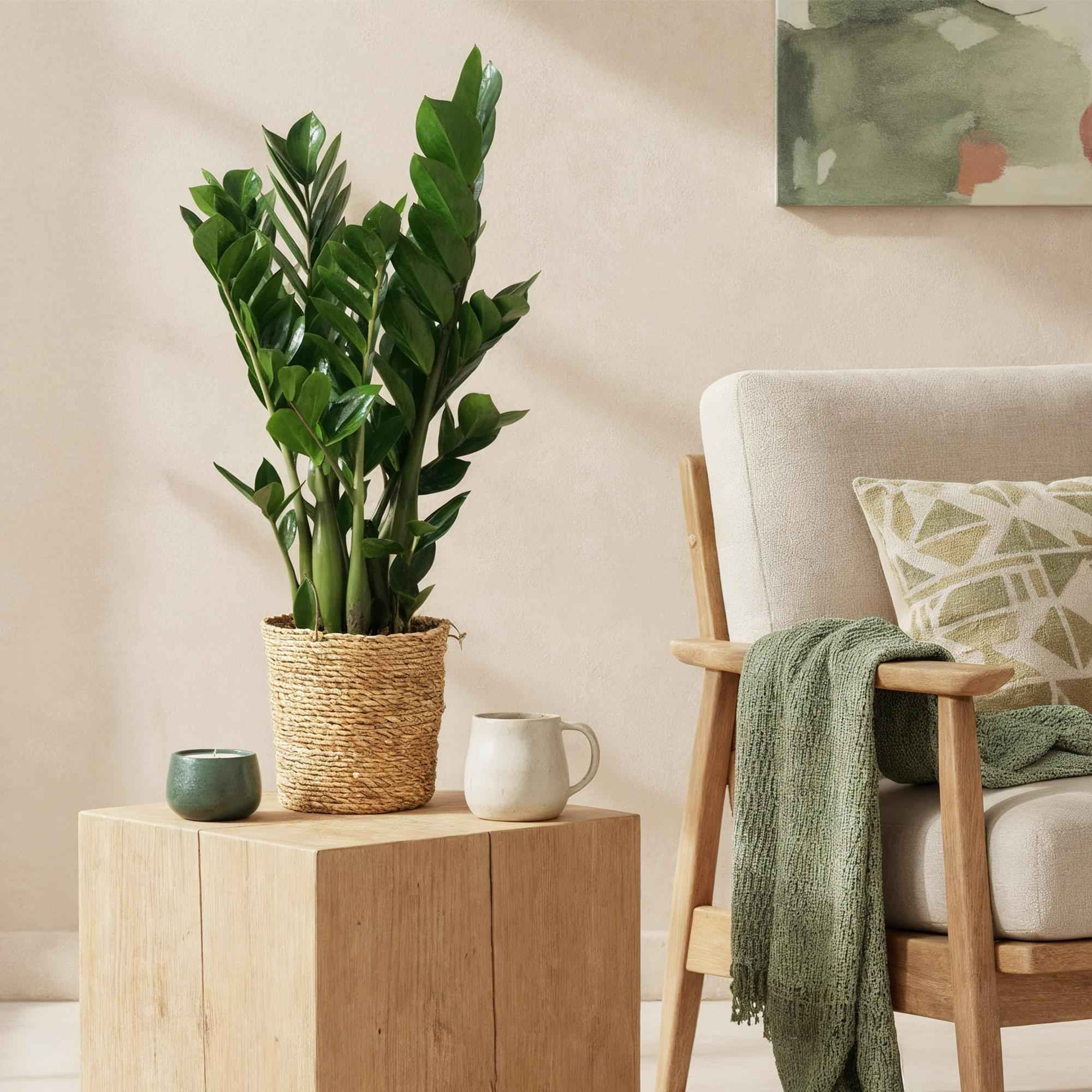 Image of Zamioculcas – 65-75cm – 17cm inkl. Naturkorb – Pflegeleichte ZZ – Pflanze – Robuste Grünpflanze für Wohnzimmer, Büro & Schlafzimmer-3