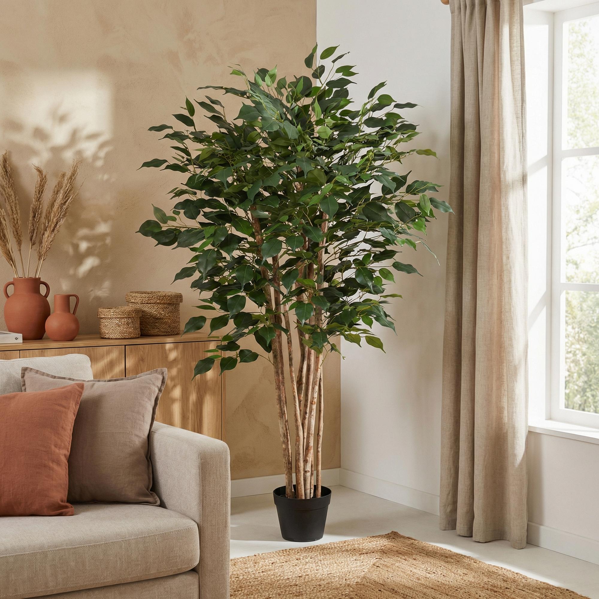 Image of Kunstpflanze Ficus Benjamina 150cm – künstlicher Birkenfeigen – Baum im Topf – realistische Blätter & natürlicher Wuchs – pflegeleichte Grün-4