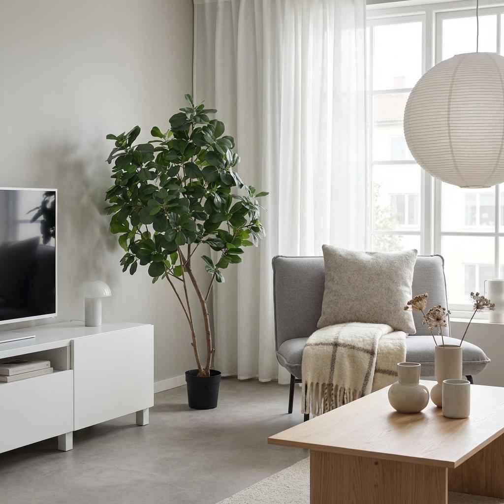Image of Ficus Lyrata Tree Kunstpflanze 180cm – Große Geigenfeige Deko Baum – Pflegefreie Zimmerpflanze für Wohnzimmer Büro & Empfangsbereich
