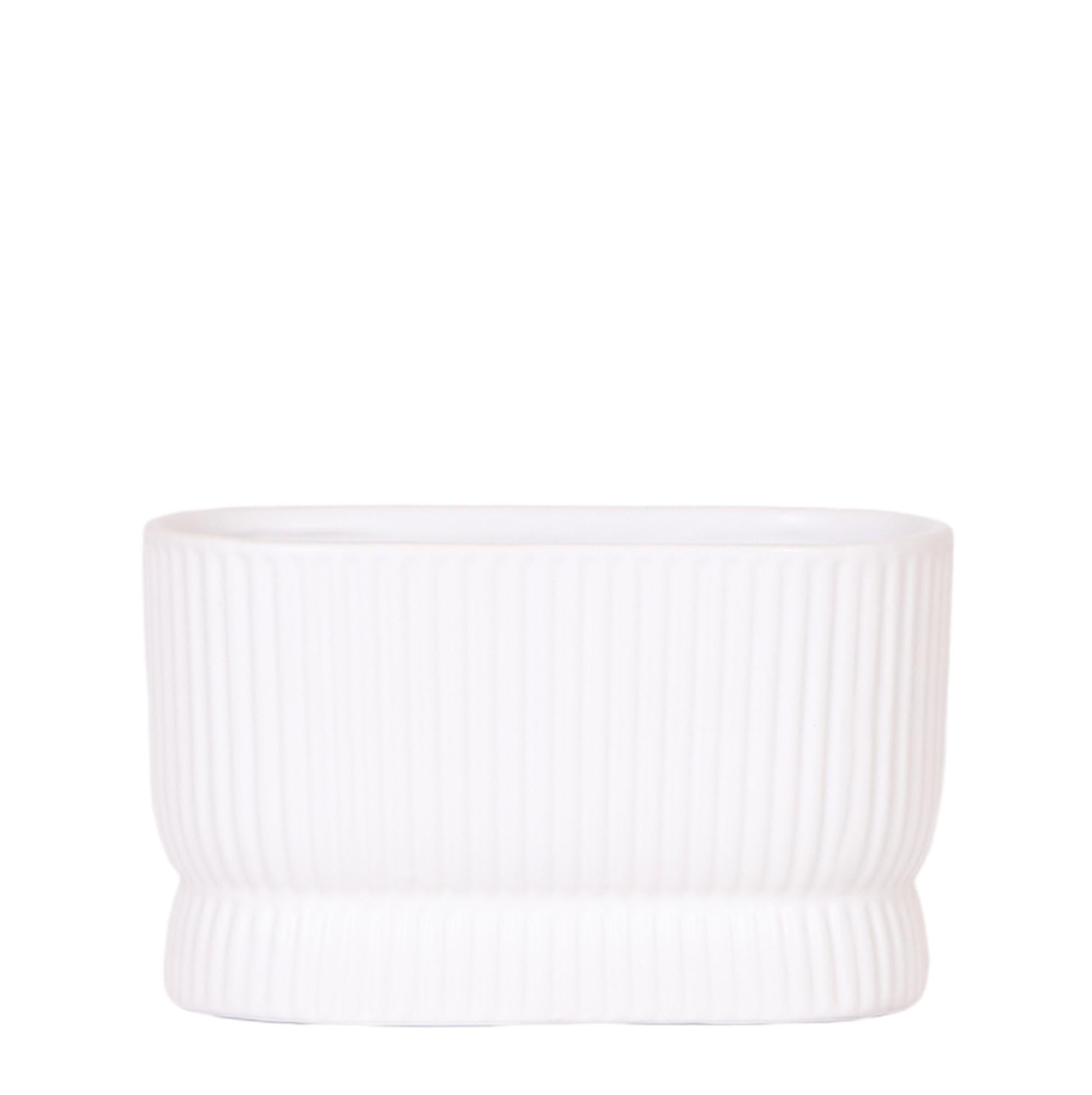 Image of Diabolo Twin Ziertopf Weiß – Ovaler Übertopf mit Rillenstruktur – Platz für 2 Pflanzen Ø9cm – Moderner Blumentopf für Orchideen & Zimmerpflanzen-0