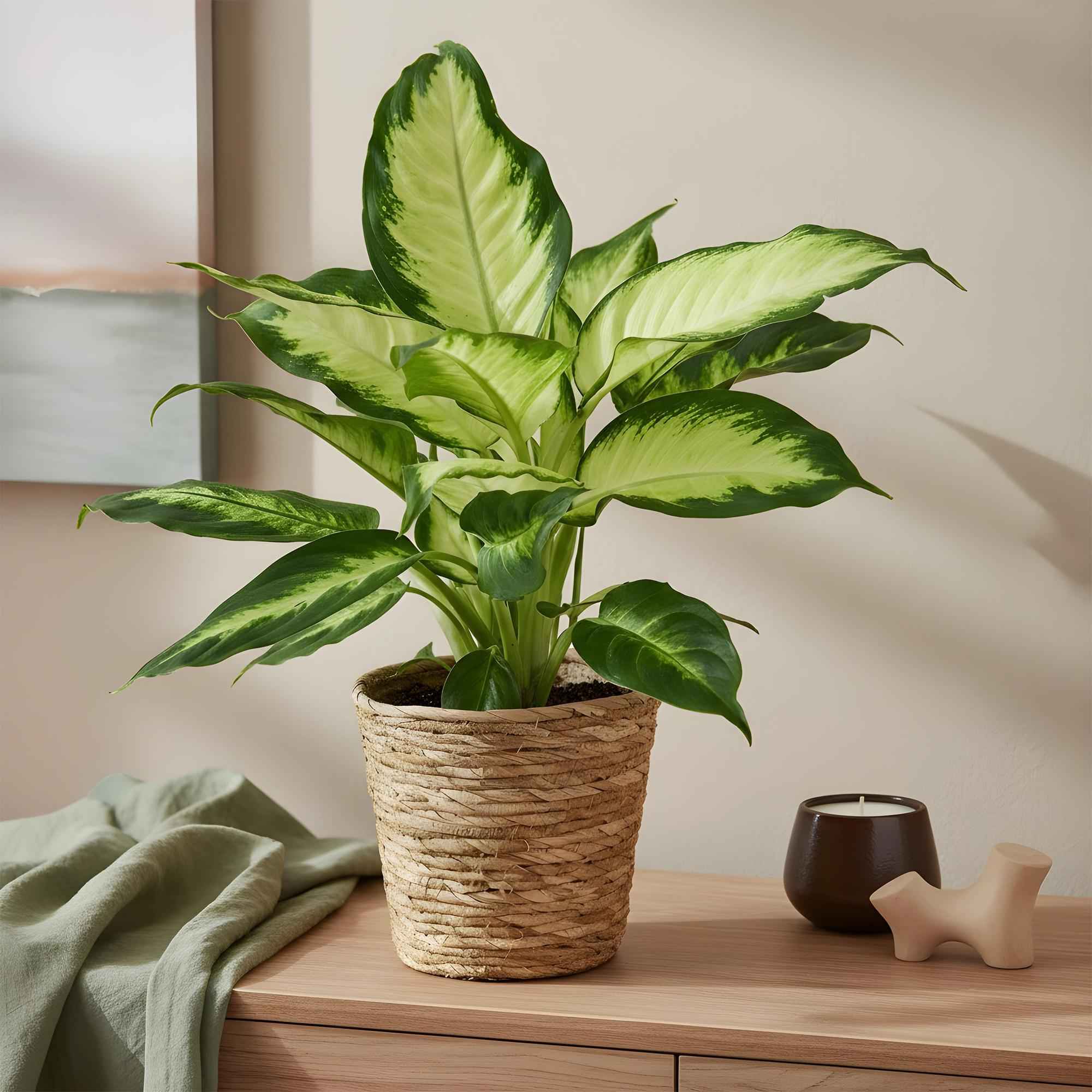 Image of Dieffenbachia Camilla – 17cm – Höhe 45-50cm – Pflegeleichte bunt gemusterte Zimmerpflanze für Wohnzimmer, Büro und schattige Innenräume-3