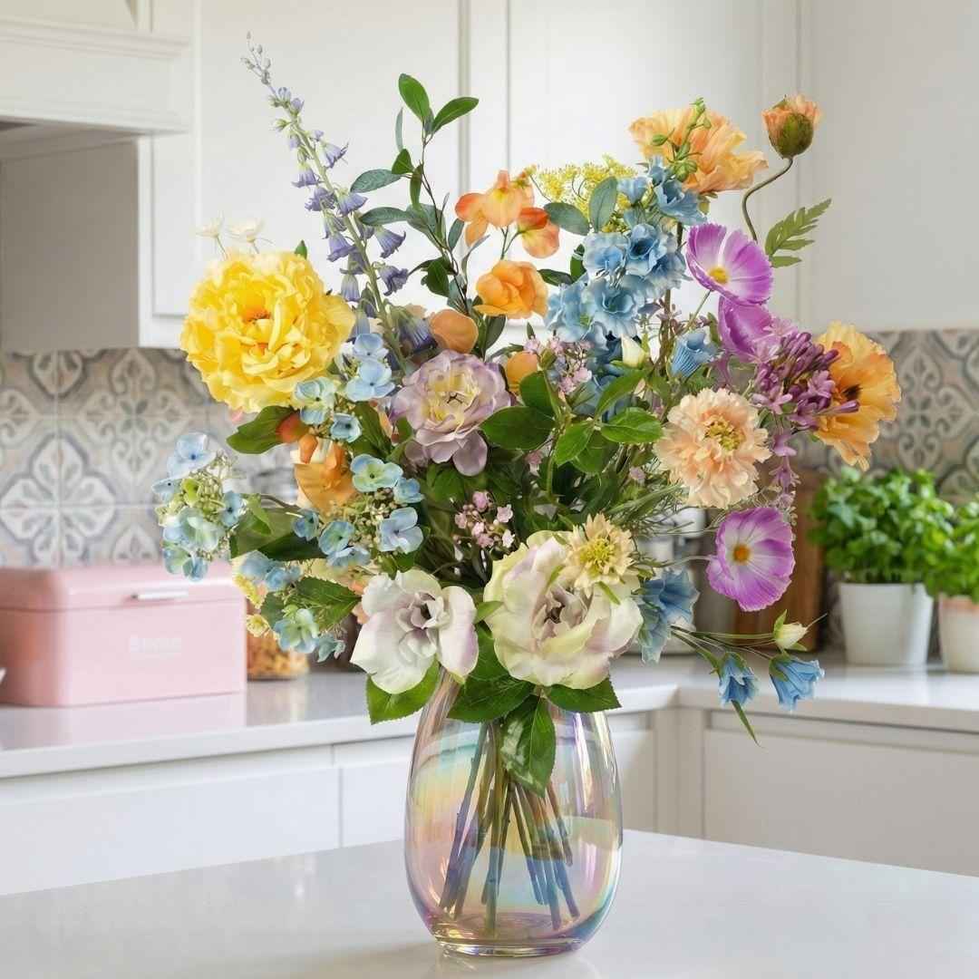 Image of Kunstblumenstrauß Soft Spring Deluxe – Real Touch Blumen – 18 Stiele – 85cm Höhe – Pastell Frühlingsfarben-2