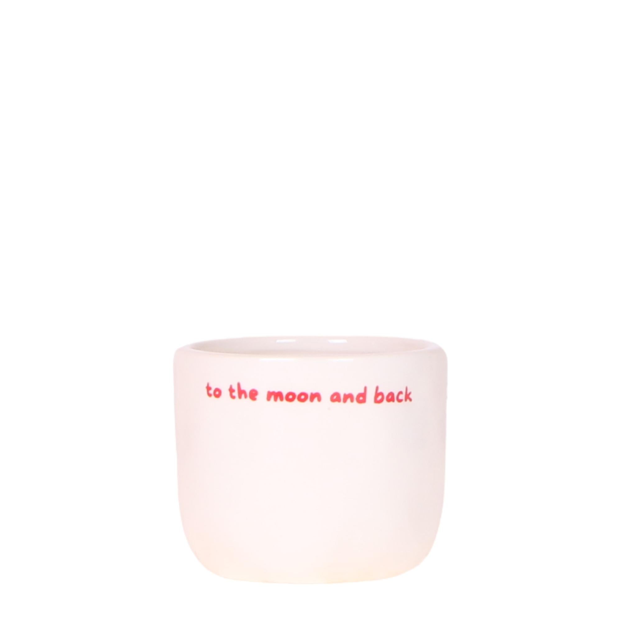 Image of Ziertopf To the Moon and Back – Ø6cm – Weißer Keramiktopf mit rotem Schriftzug – Blumentopf als Geschenkidee für Lieblingsmenschen-0