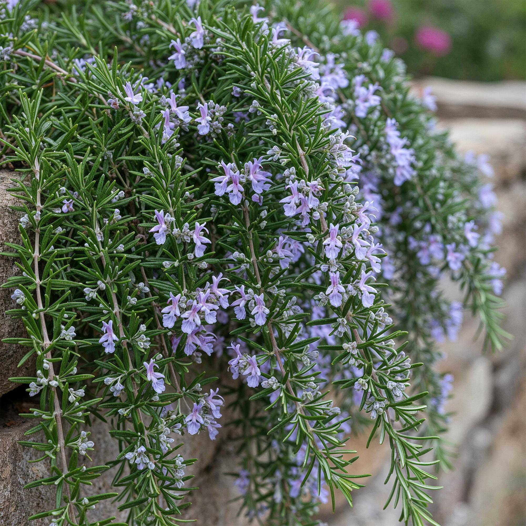 Image of Rosmarin Rosmarinus officinalis Prostratus – 19cm Höhe ca.90cm – Immergrün & winterhart – Lila Blüte – Duftender Kräuterrosmarin-3