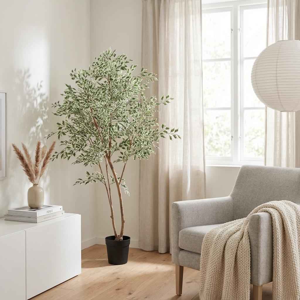 Image of Ficus Benjamina Variegata Kunstpflanze 185cm – Große Buntlaub Birkenfeige Deko Pflanze-3