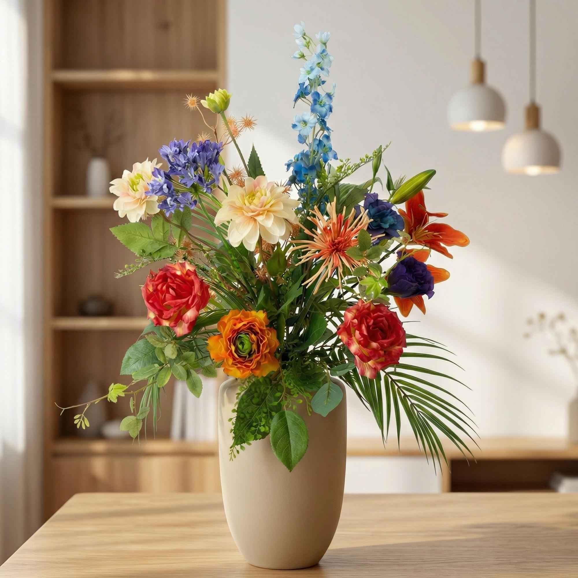 Image of Kunstblumenstrauß Colorful Bloom Deluxe 70cm – Real Touch Blumenstrauß mit 18 Stielen – Pflegefreie Premium Dekoblumen-2