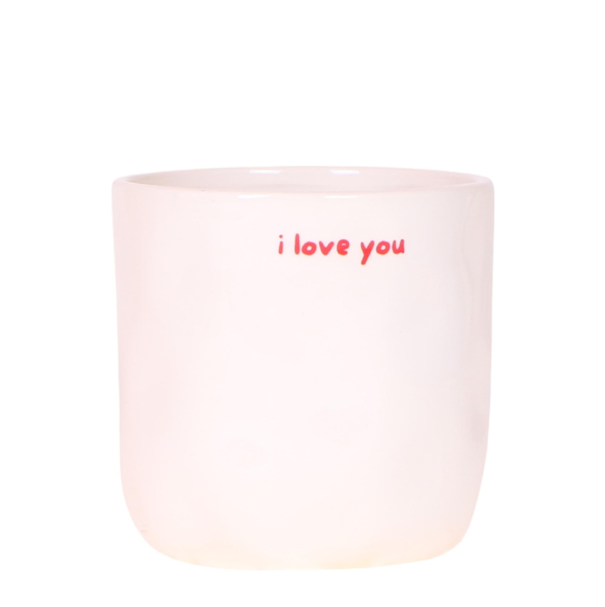 Image of Ziertopf I Love You – Ø9cm – Weißer Keramiktopf mit rotem Schriftzug – Romantischer Blumentopf als Geschenkidee-0
