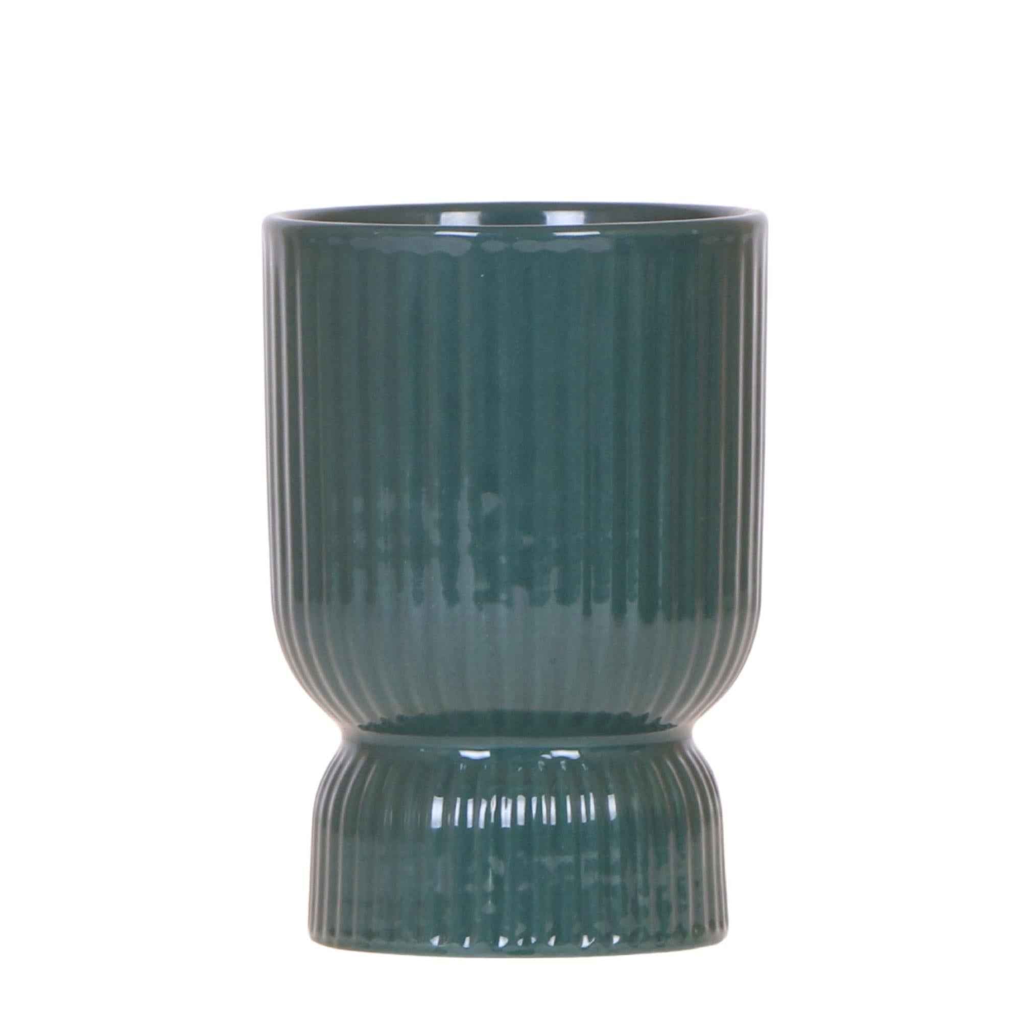 Image of Ziertopf Diabolo – Grün – Ø9cm – Keramiktopf mit Rillenstruktur & abgerundetem Fuß – Blumentopf für Orchideen & Zimmerpflanzen-0