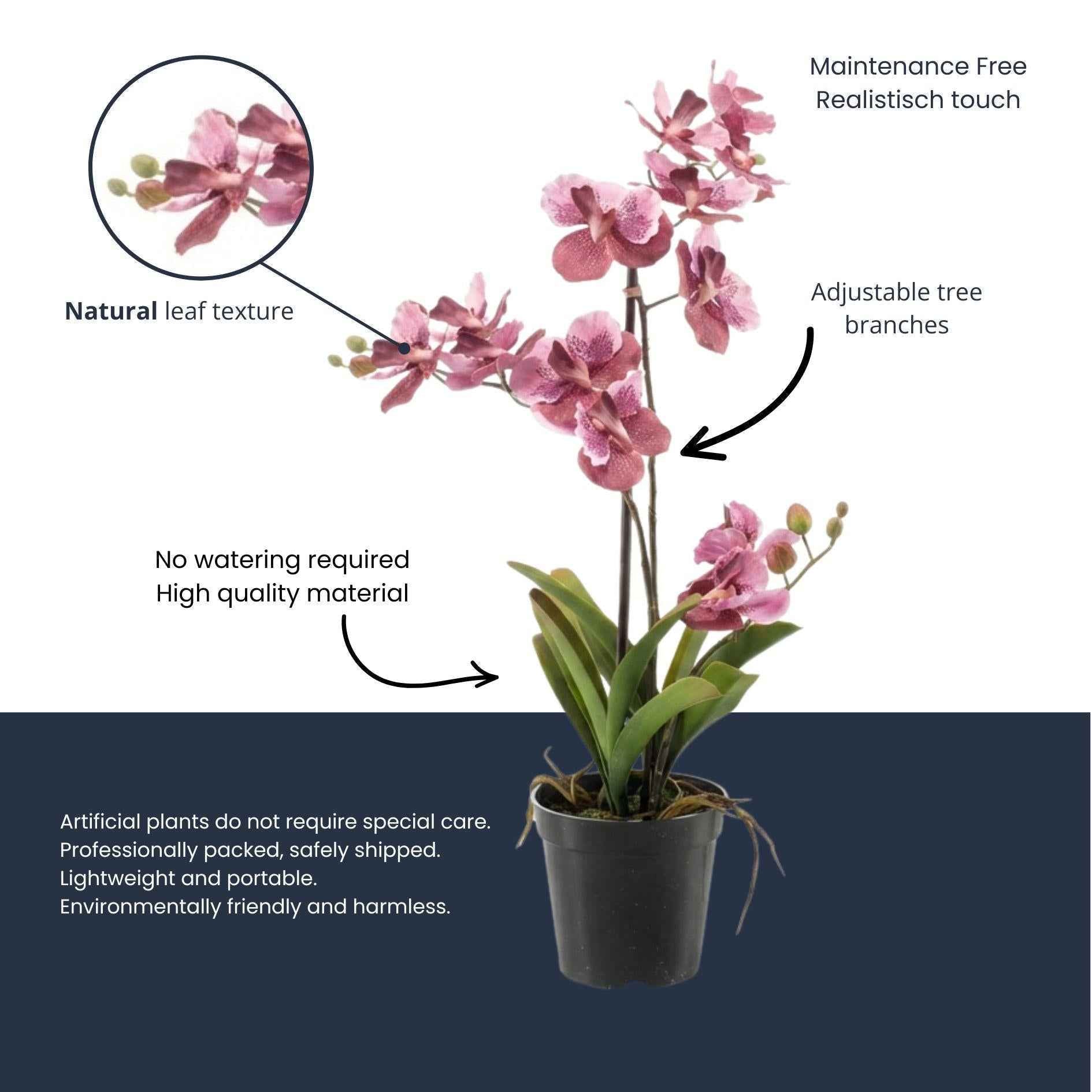 Image of Orchidee Vanda Kunstpflanze – ca.60cm – Altrosa – Künstliche Orchidee im Topf – Pflegefreie Deko Pflanze für Wohnzimmer Büro & Empfangsbereich-2