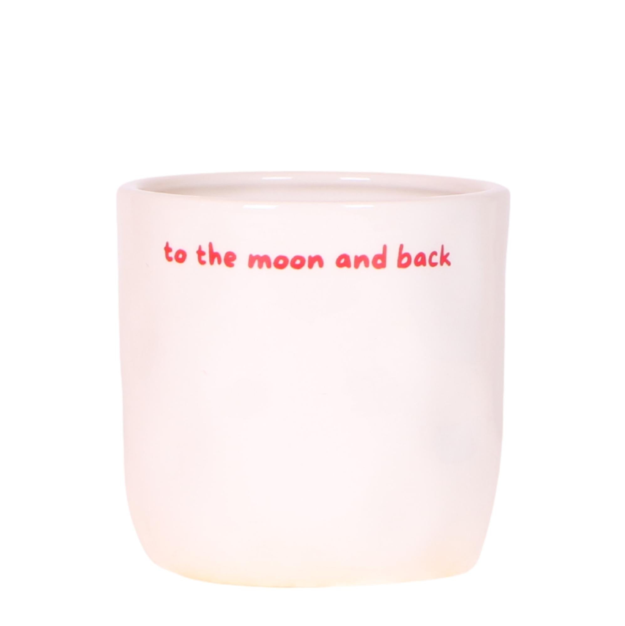 Image of Ziertopf To the Moon and Back – Ø9cm – Weißer Keramiktopf mit rotem Schriftzug – Blumentopf als Geschenkidee – Romantische Deko für Zuhause & Büro-0