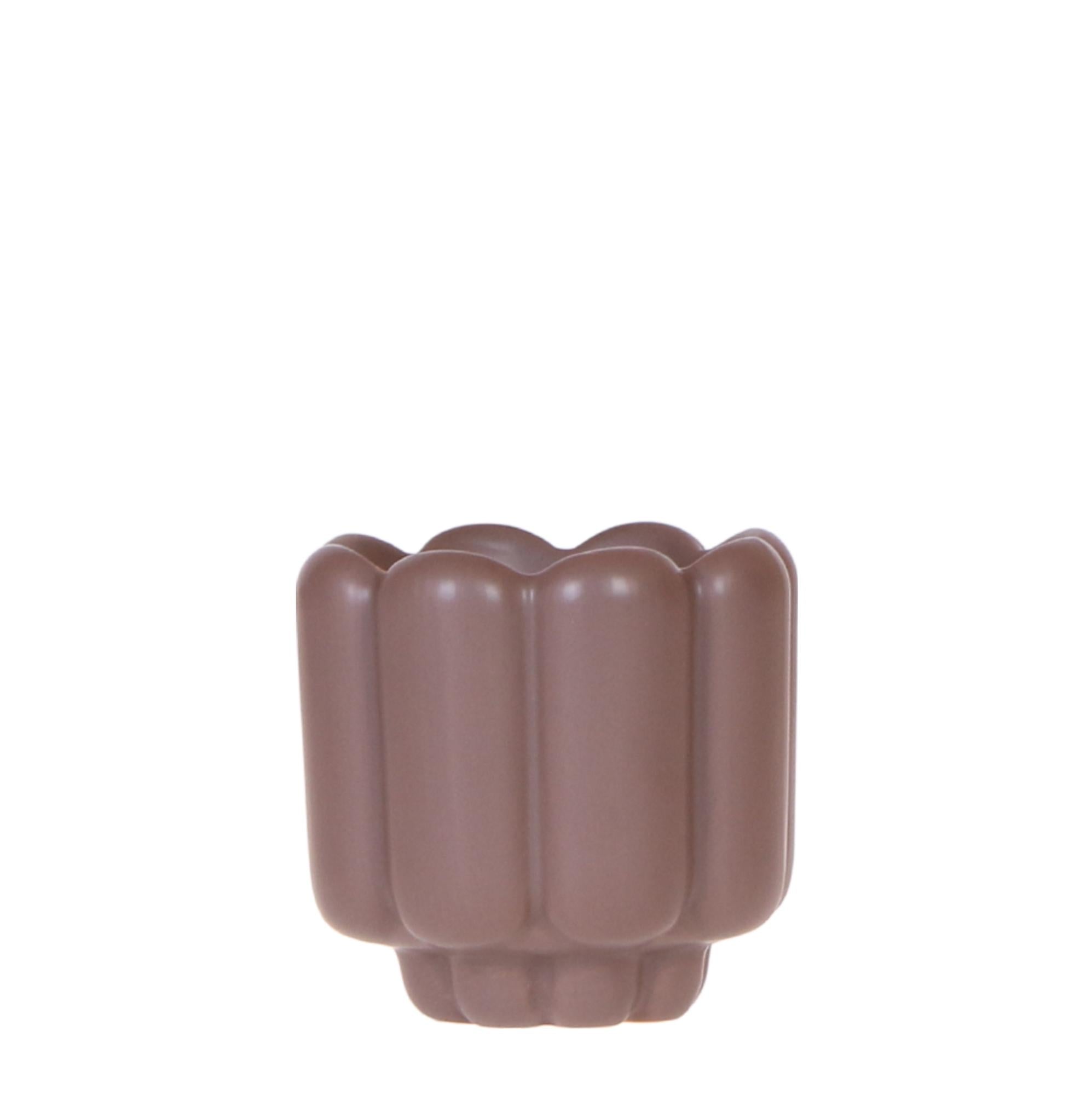 Image of Retro Pflanztopf – Braun – Ø6cm – Dekorativer Mini – Übertopf aus Keramik – Blumentopf mit Rillenstruktur für Orchideen & Grünpflanzen-0