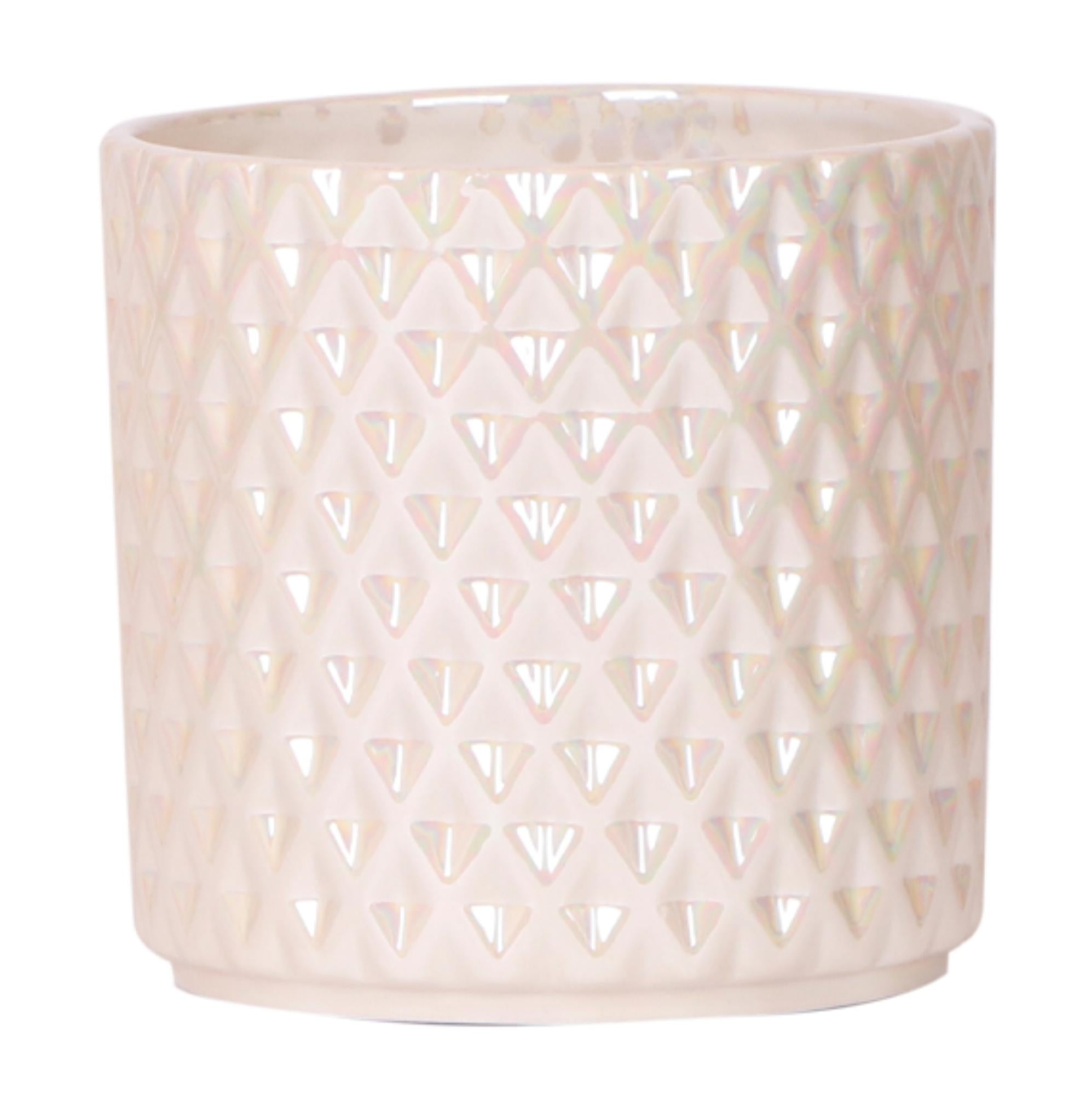 Image of Diamond Pearl Dekotopf – Ø12cm – Travertine – Optik – Eleganter Blumentopf aus der Le Chic – Kollektion – Für Zimmerpflanzen & stilvolle Wohnakzente-0