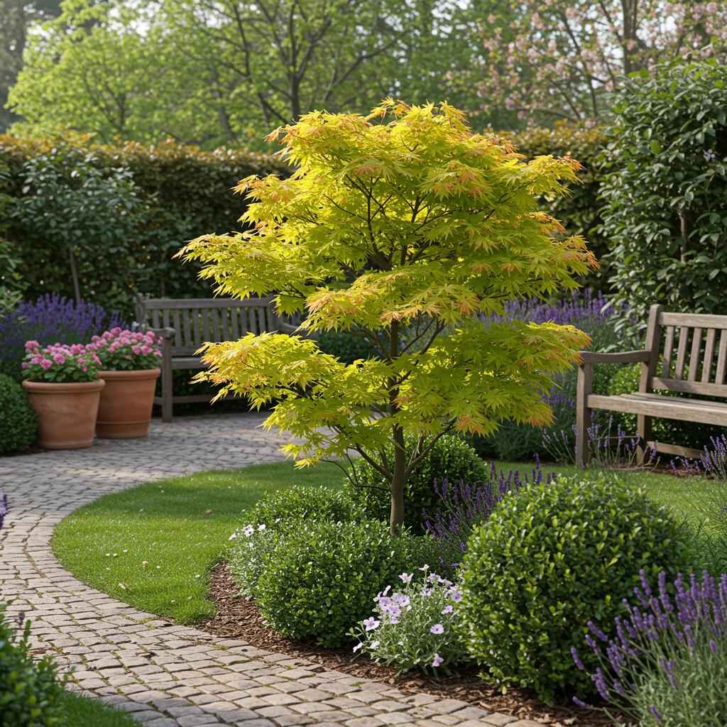 Image of Japanischer Ahorn Acer palmatum 'Jordan' – Gelb – Grün – Balkon – & Gartenpflanze – Ø19cm – Ca. 70cm hoch-3