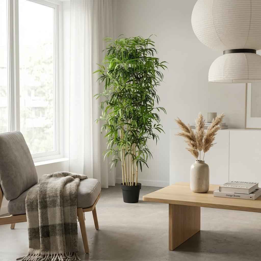 Image of Künstlicher Bambus 180cm – Große Bambus Kunstpflanze im Topf – Realistische Deko Pflanze für Wohnzimmer Büro & Empfangsbereich-2