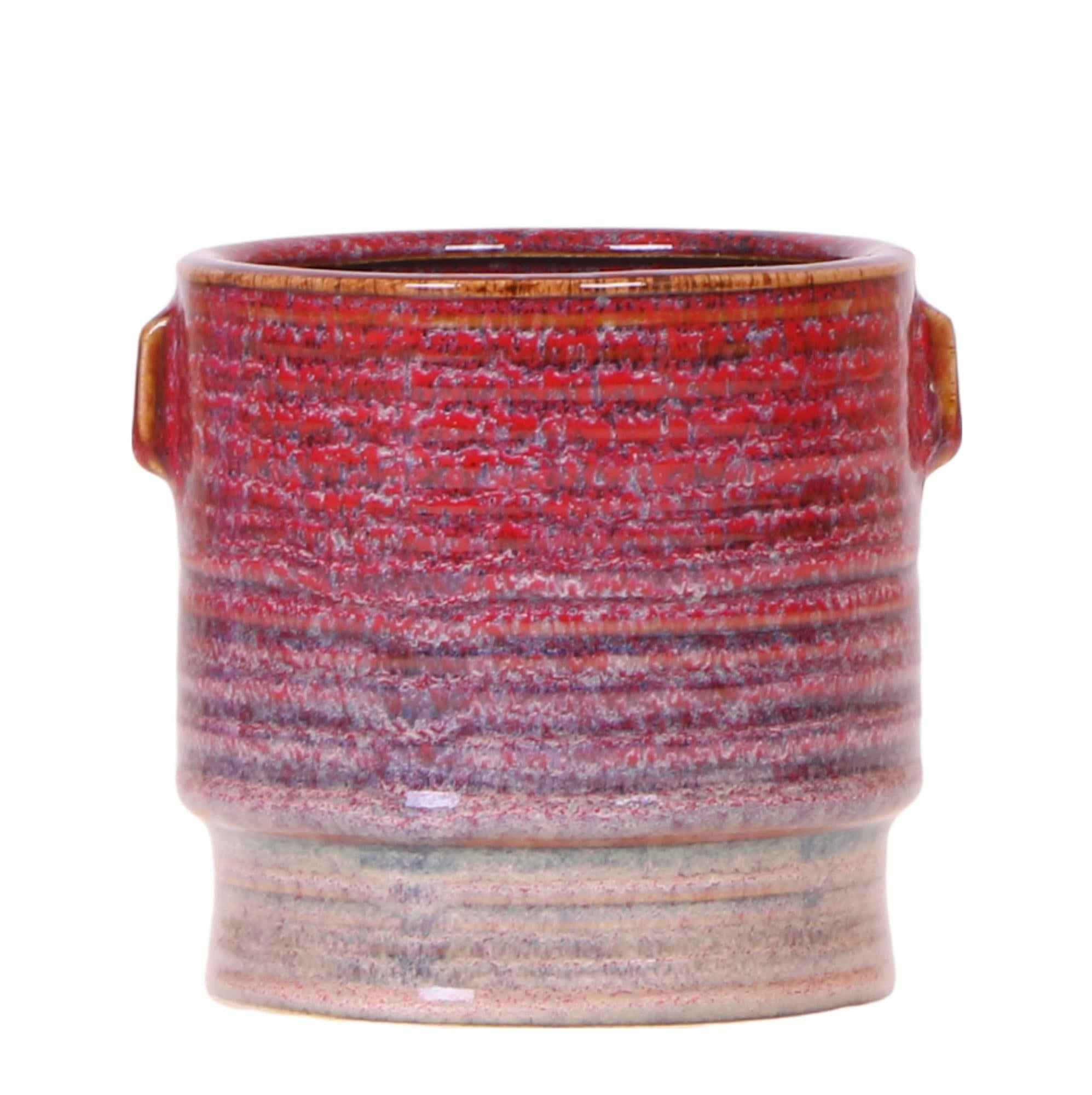 Image of Aura Pflanztopf – Ø9cm – Retro Blumentopf im Bold Seventies Stil – Keramik Übertopf mit Henkeln – Dekorativer Blumentopf für Zimmerpflanzen-0