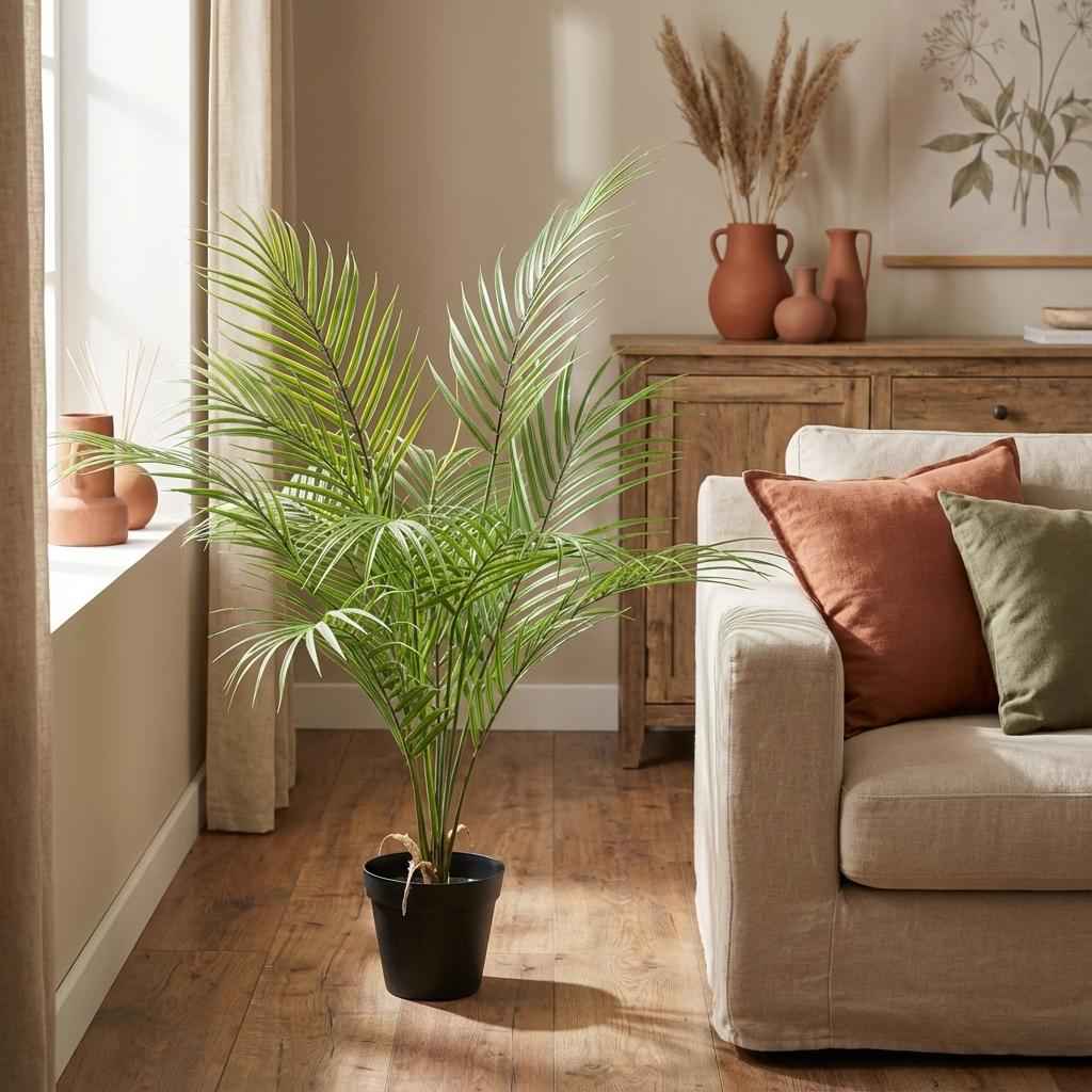 Image of Kentia Palme Kunstpflanze 65cm – Dekorative Kunstpalme Zimmerpflanze – Pflegefreie Deko Pflanze für Wohnzimmer Büro & Regal-3