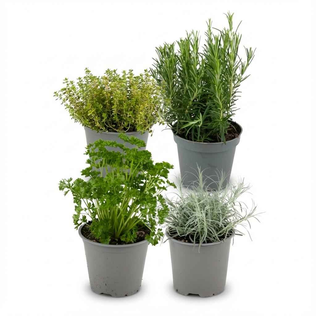 Image of Kräutermischung – 4 Pflanzen – Ø12cm – Höhe 12-15cm – Basilikum Oregano Thymian Rosmarin Mix-0