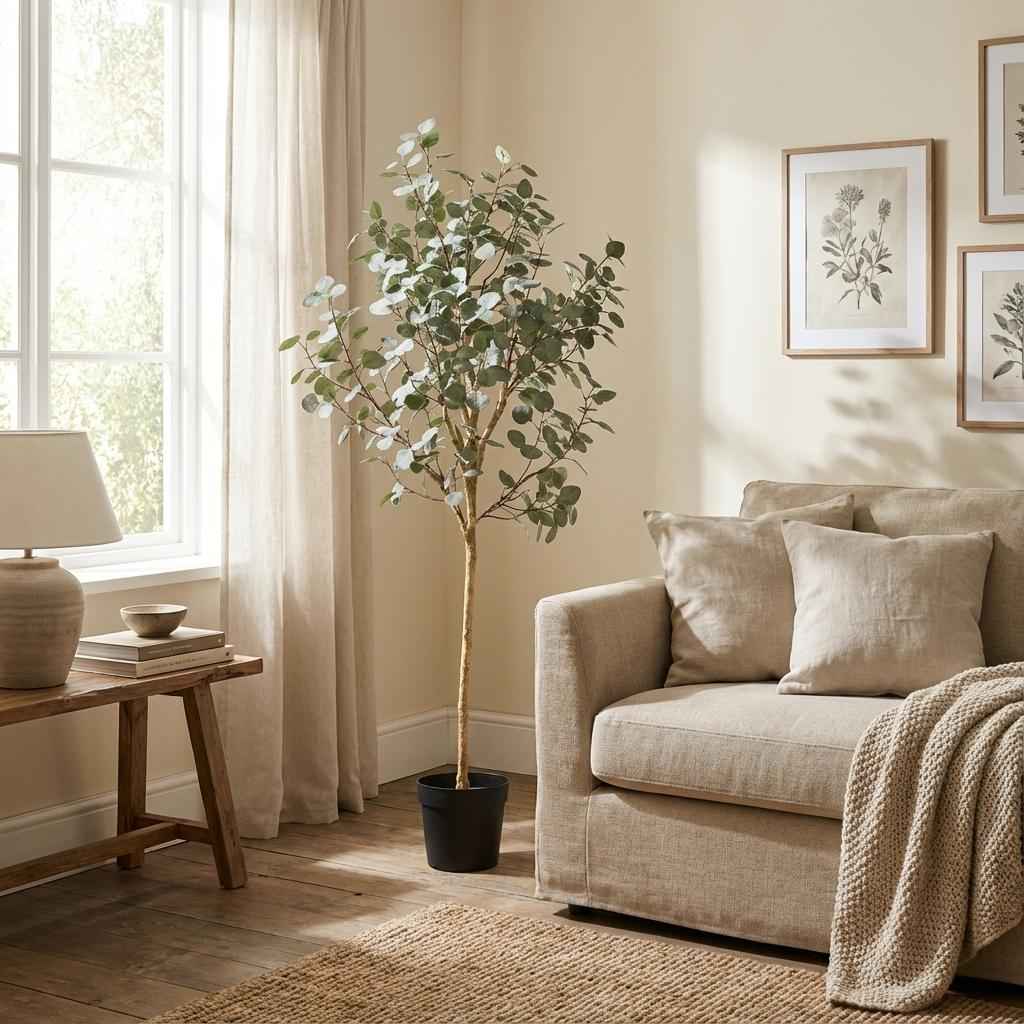 Image of Eukalyptus Kunstpflanze 180cm – Großer Eucalyptus Baum Deko Pflanze – Pflegefreie Zimmerpflanze für Wohnzimmer Büro & Empfangsbereich