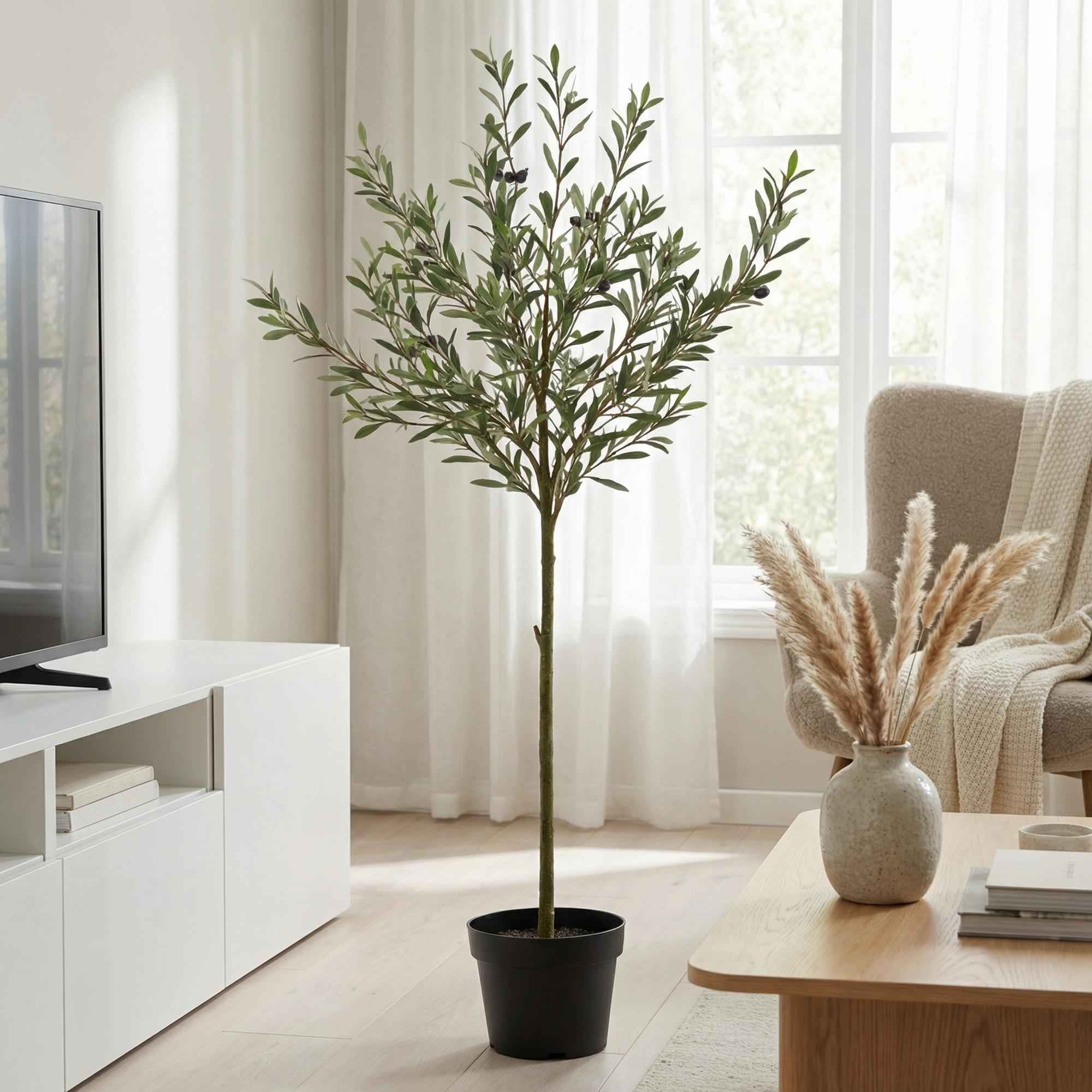 Image of Kunstpflanze Olivenbaum150cm – künstlicher Olive Tree im Topf – realistische Blätter & Olivenoptik – pflegeleichter Deko-4