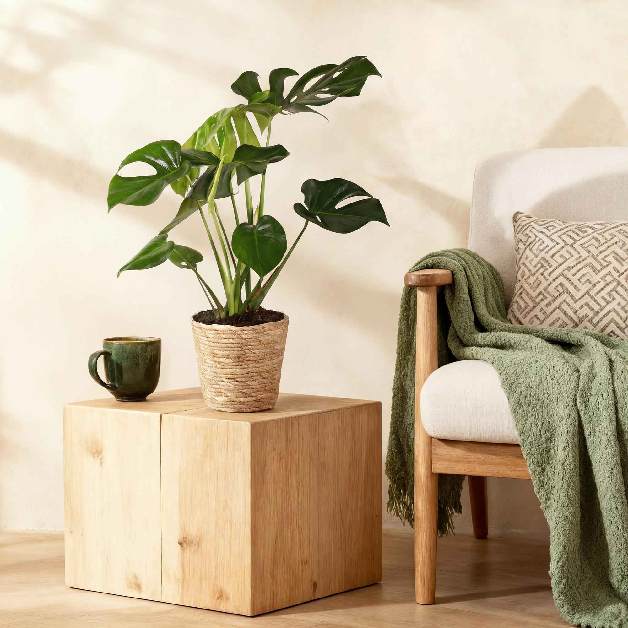 Image of Monstera Deliciosa inkl. Naturkorb – Zimmerpflanze 50-55cm – 17cm – Lochpflanze Grün – Pflegeleichte Tropenpflanze für Wohnzimmer Büro & Deko-3