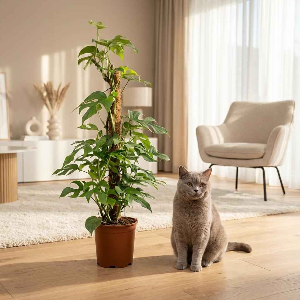 Image of Monstera Minima am Moosstab grün 90cm 19cm Zimmerpflanze pflegeleicht Kletterpflanze mit dekorativen geschlitzten Blättern für Zimmer & Büro