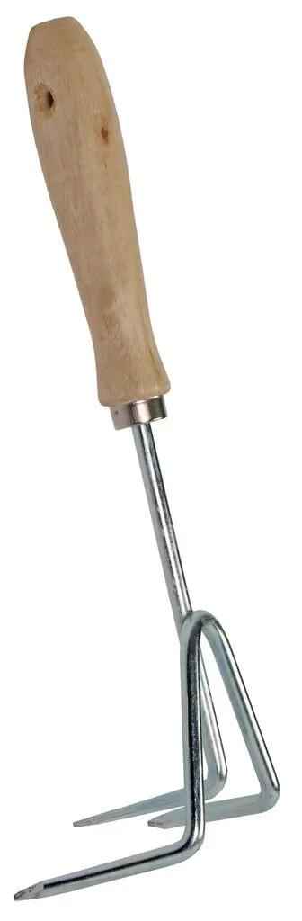 Image of Gartenhacke Handschaber Dreizack – Verzinkter Stahl, Holzgriff – 30cm x 7,5cm – Kompaktes Gartengerät zum Auflockern von Erde & Unkrautentfernung