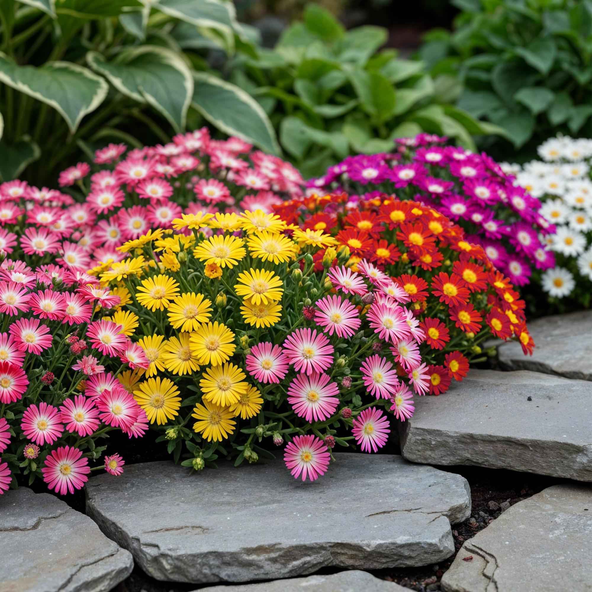 Image of Delosperma Mix – 4 winterharte Bodendeckerpflanzen – Farben Rot, Gelb, Lila & Rosa – Pflegeleichte Blühpflanzen 14cm – 17cm Höhe – Für Beet, Balkon & Terrasse-2