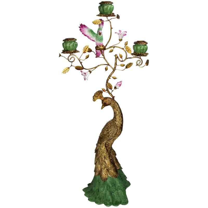 Image of Kerzenständer Pfau – Dekorativer Kerzenhalter aus Polyresin – 65cm Höhe – Bunter Kerzenhalter im Tier – Design für Wohnzimmer, Esszimmer & Flur-0