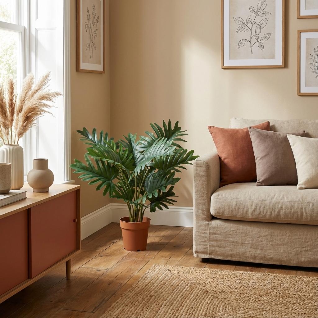 Image of Philodendron Selloum Kunstpflanze 70cm – Große Blätter Deko Pflanze – Pflegefreie Zimmerpflanze für Wohnzimmer Büro & Regal-2