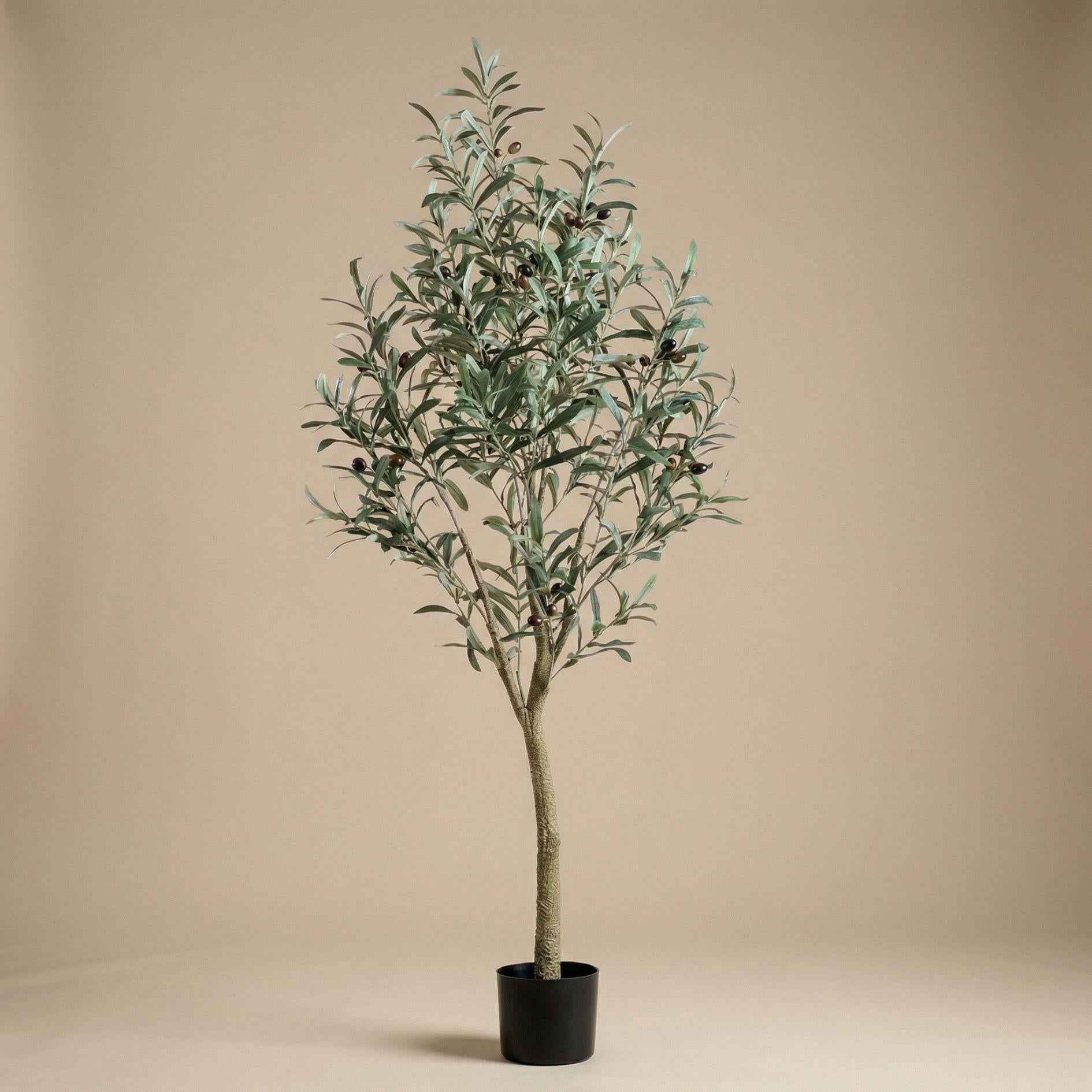 Image of Künstlicher Olivenbaum 140cm im Topf – realistische Kunstpflanze mit Oliven & grün – grauen Blättern – mediterrane Deko für Wohnzimmer, Flur & Büro-4