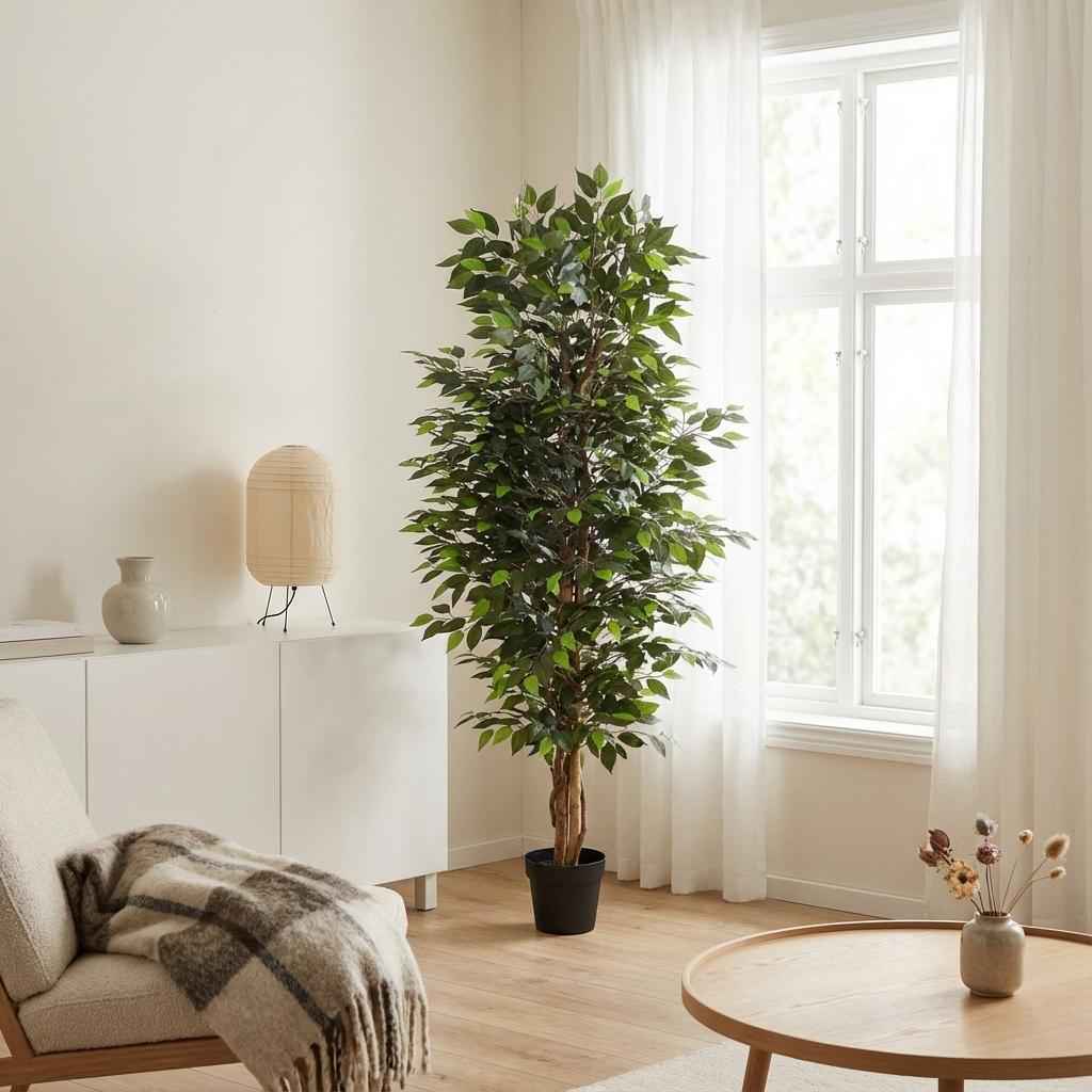 Image of Ficus Benjamina Kunstpflanze 180cm – Große Birkenfeige Deko Pflanze – Pflegefreie Zimmerpflanze für Wohnzimmer Büro & Empfangsbereich-1
