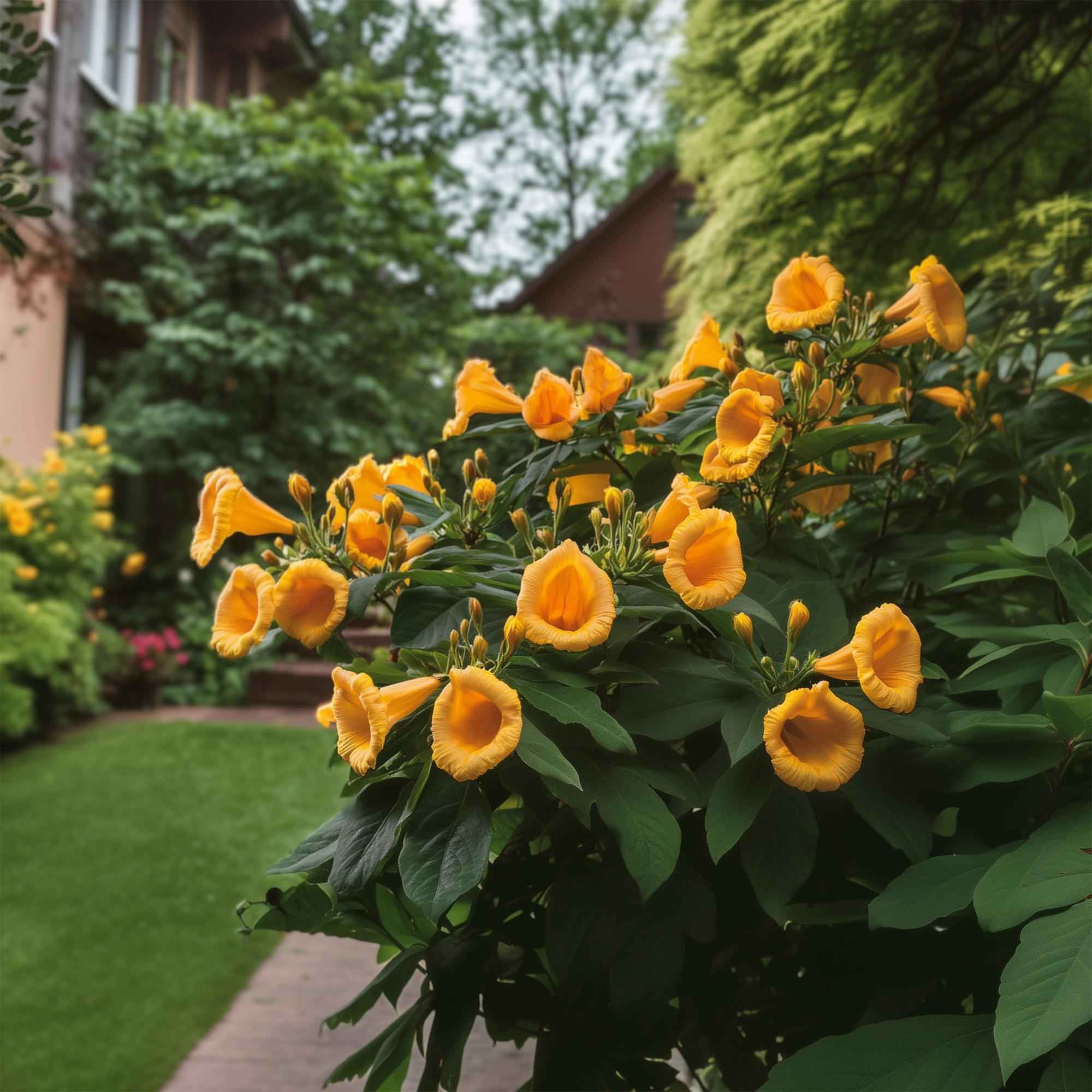Image of Trompetenblume Campsis radicans ‘Flava’ – 2 Pflanzen – Gelbblühende Kletterpflanze – Schnellwüchsig & pflegeleicht – Ideal für Zaun, Wand & Pergola-0