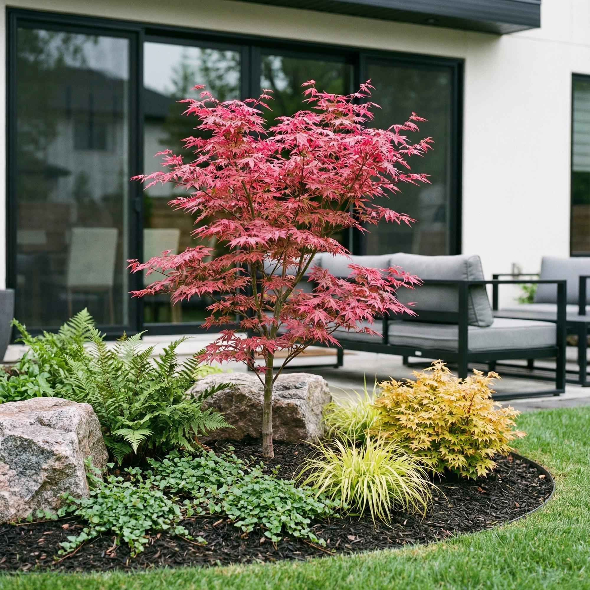 Image of Japanischer Ahorn Acer palmatum Phoenix, laubabwerfende Gartenpflanze in Grün und Rot, Zierahorn für Garten und Kübel, Ø26cm, 90cm hoch, für-1