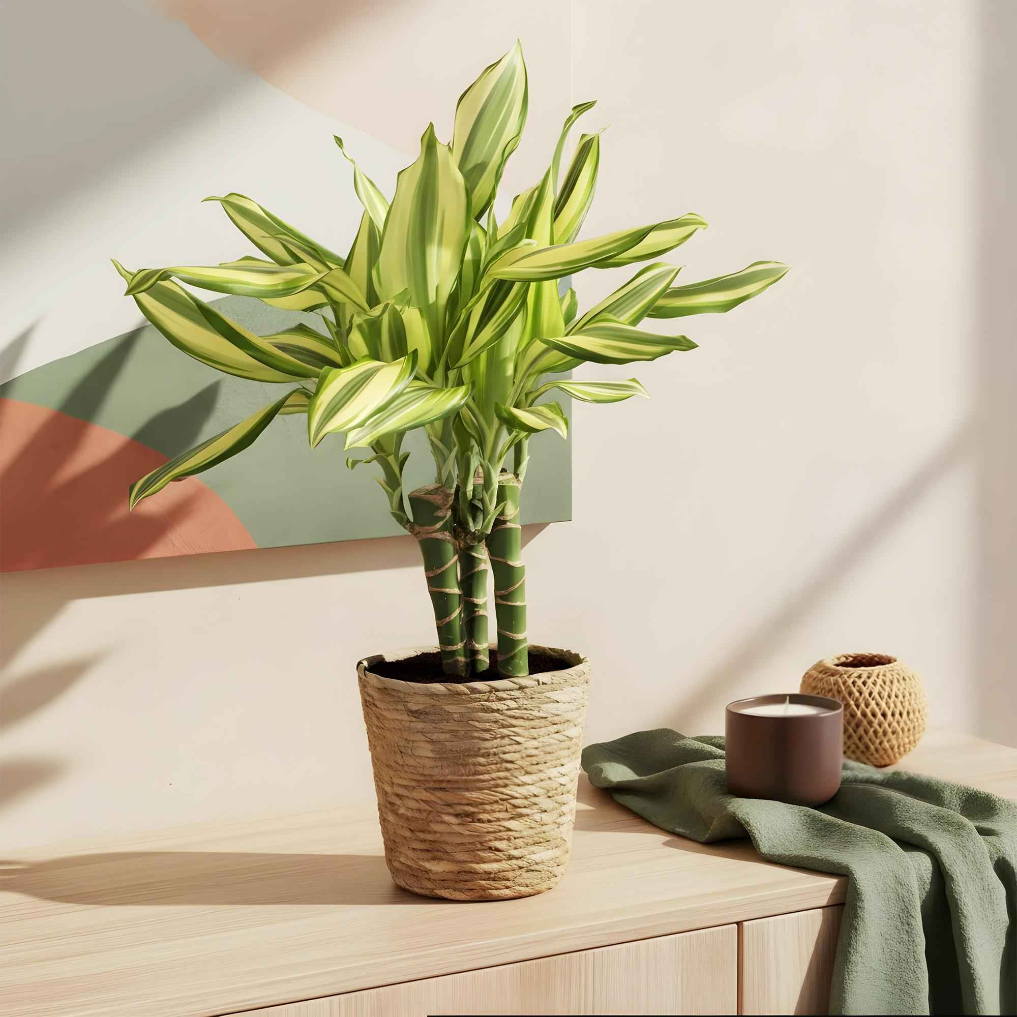 Image of Dracaena fragrans Diamond Dream – 50-55cm – 17cm inkl. Naturkorb – Pflegeleichter Drachenbaum-3