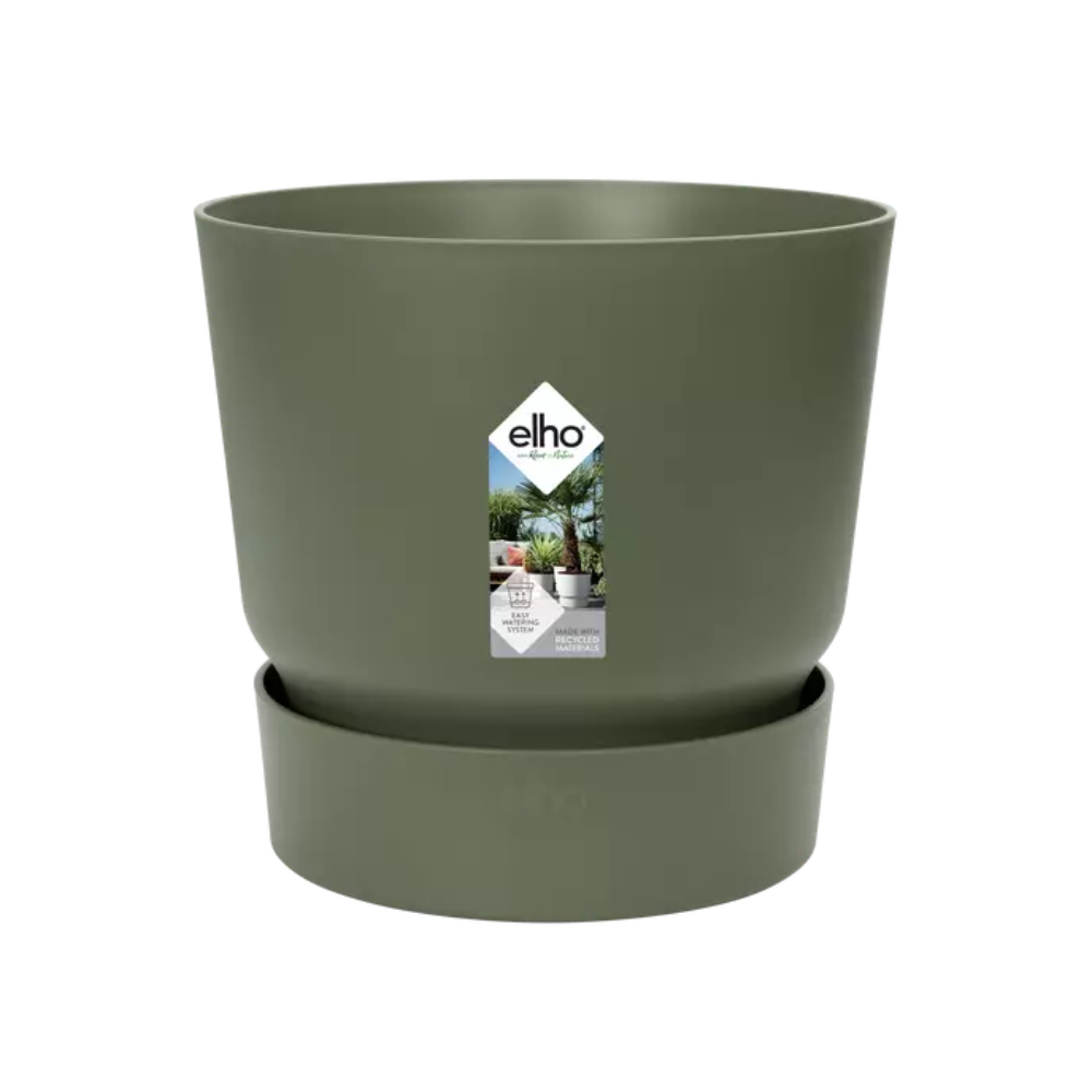 Image of Topf Greenvile Rund – 25cm – Blattgrün – Frostsicher – Mit Wasserreservoir – Designertopf aus recyceltem Kunststoff-0
