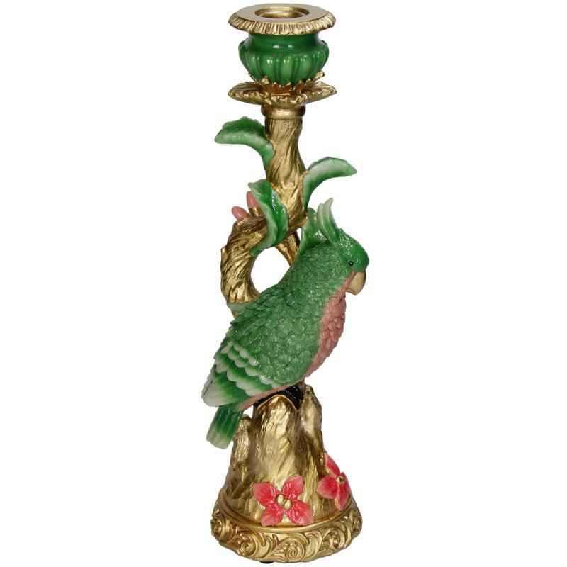 Image of Kerzenständer Bunter Vogel 33,5cm – Polyresin – Kerzenhalter Grün – Verspieltes Wohnaccessoire & dekorativer Vogel – Kerzenleuchter-0