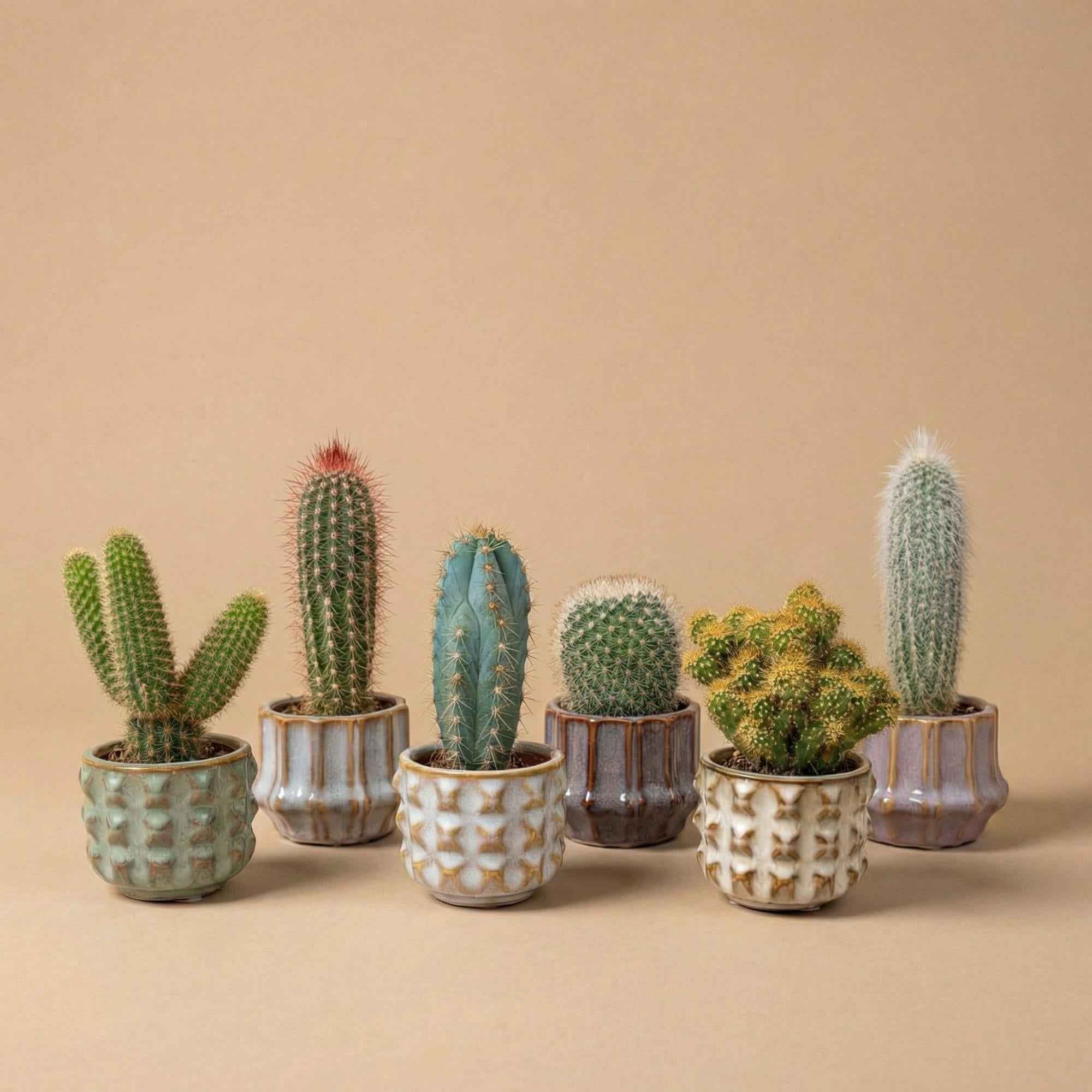 Image of Kaktus Set 6 Stück San Juan im Keramik Mini Topf – lebende Kakteen Mix Höhe ca.8-12cm – Dekotöpfe Ø7,2cm – Geschenkset-0