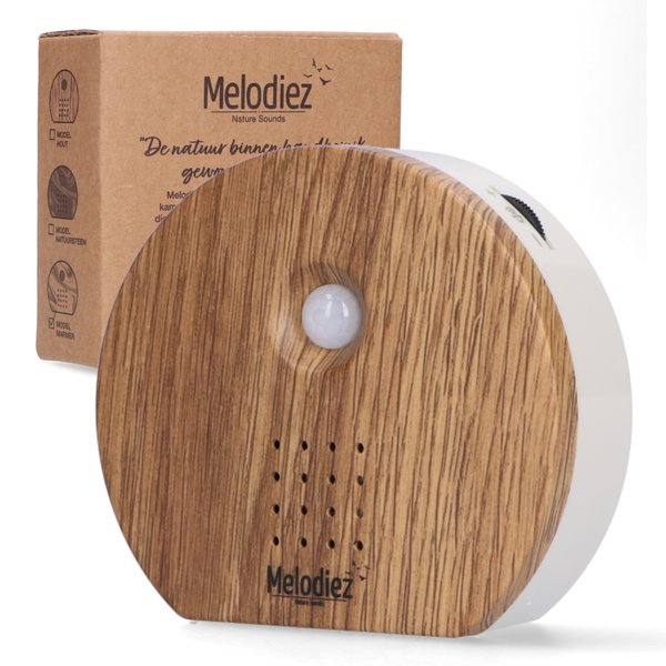 Image of Melodiez Musikbox – Melody Nature Box aus dunklem Holz – Soundbox mit Vogelgezwitscher, Meeresrauschen & Dschungelklängen – Mit Bewegungsmelder-0